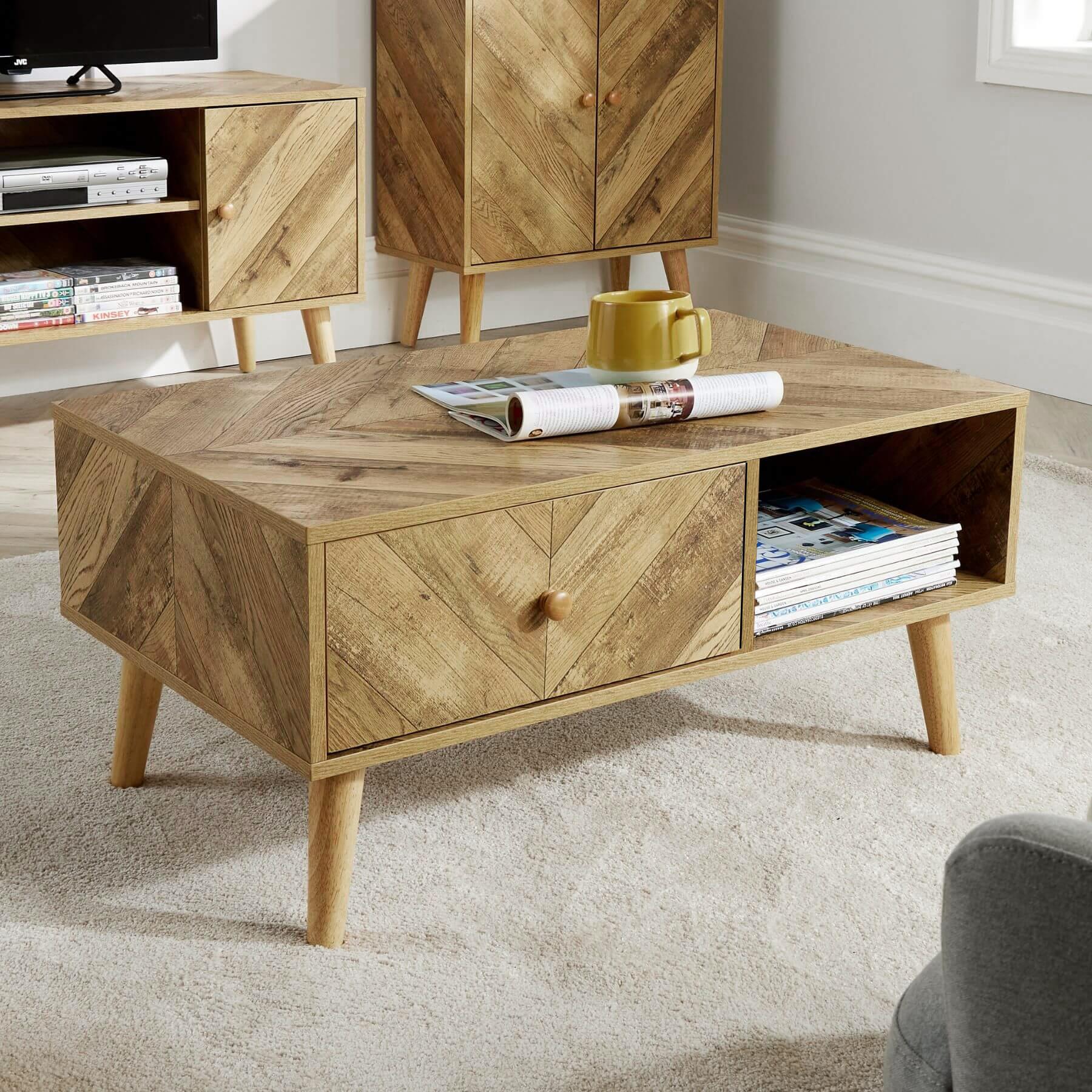 Coffee Table Rectangular 1 Drawer Open Storage Home Living Room Furniture Unit - Picture 14 of 23
