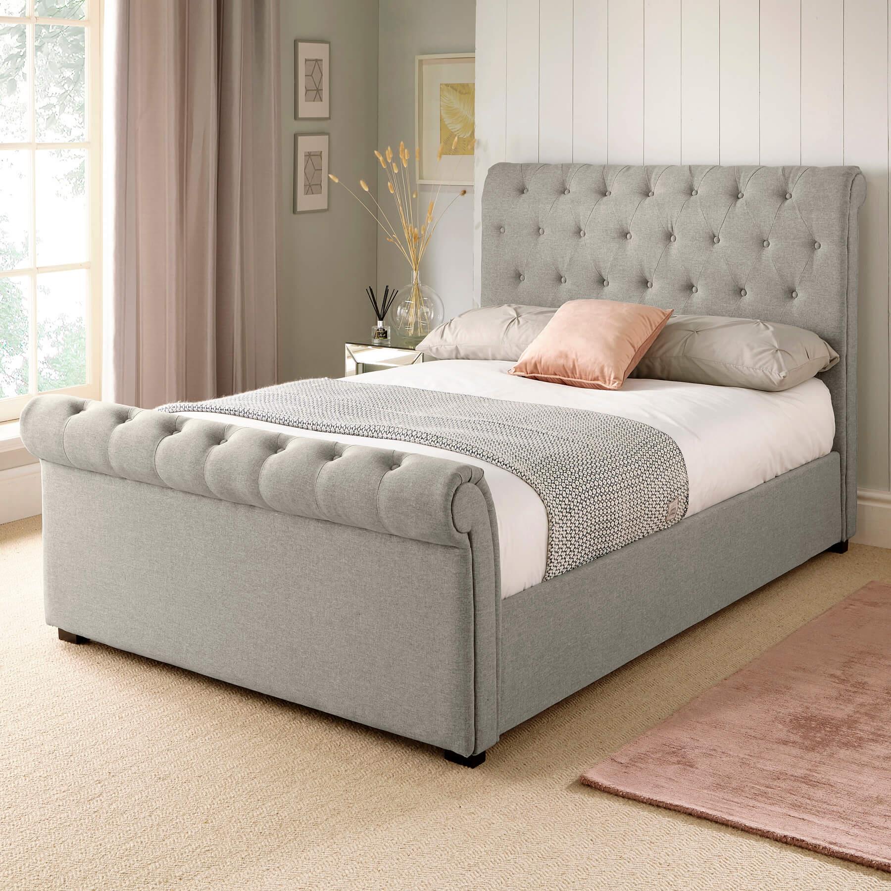 Chester Grey Fabric King Size 5ft Bed Upholstered Frame ...