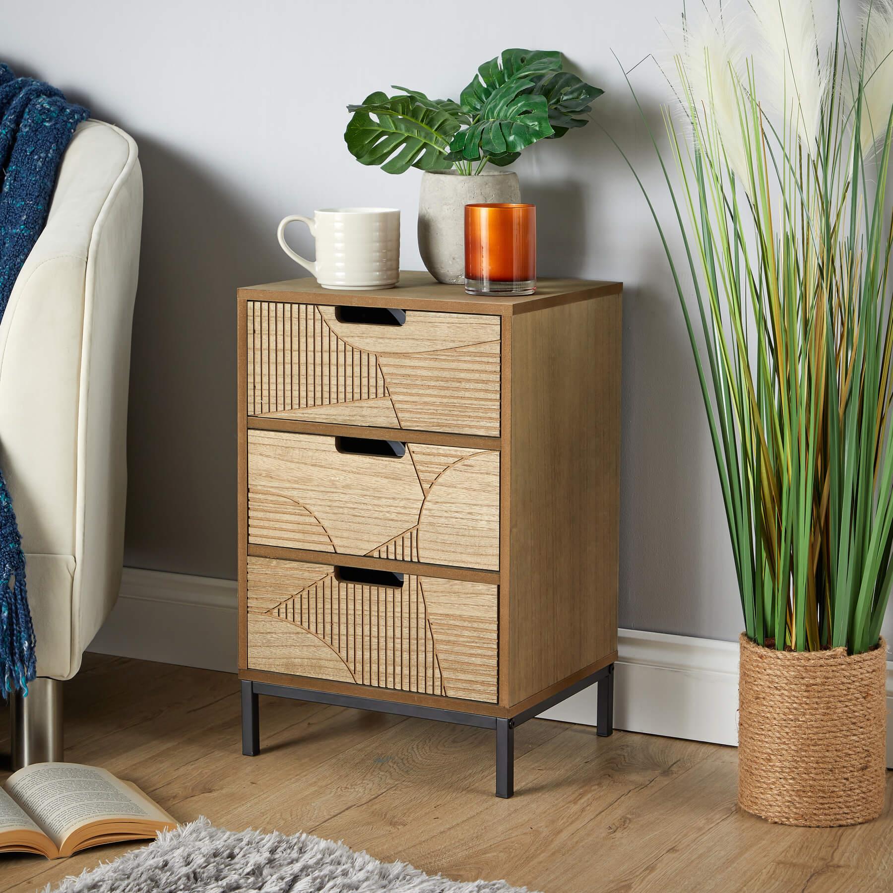 Chest 3/4 Solid Wooden Storage Drawers Geometric Design Bedroom Organiser - Picture 2 of 22