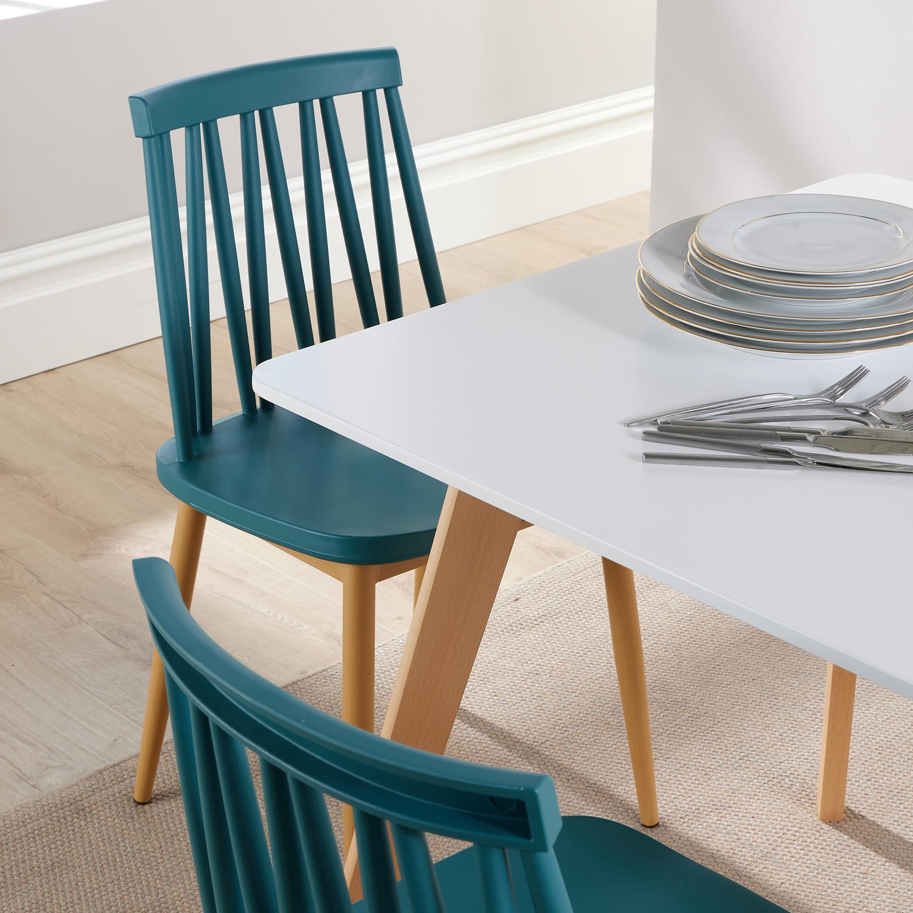 Dining Table Set - 120cm White Top Wooden Legs With 4 Kitchen Chairs Furniture - Picture 64 of 79