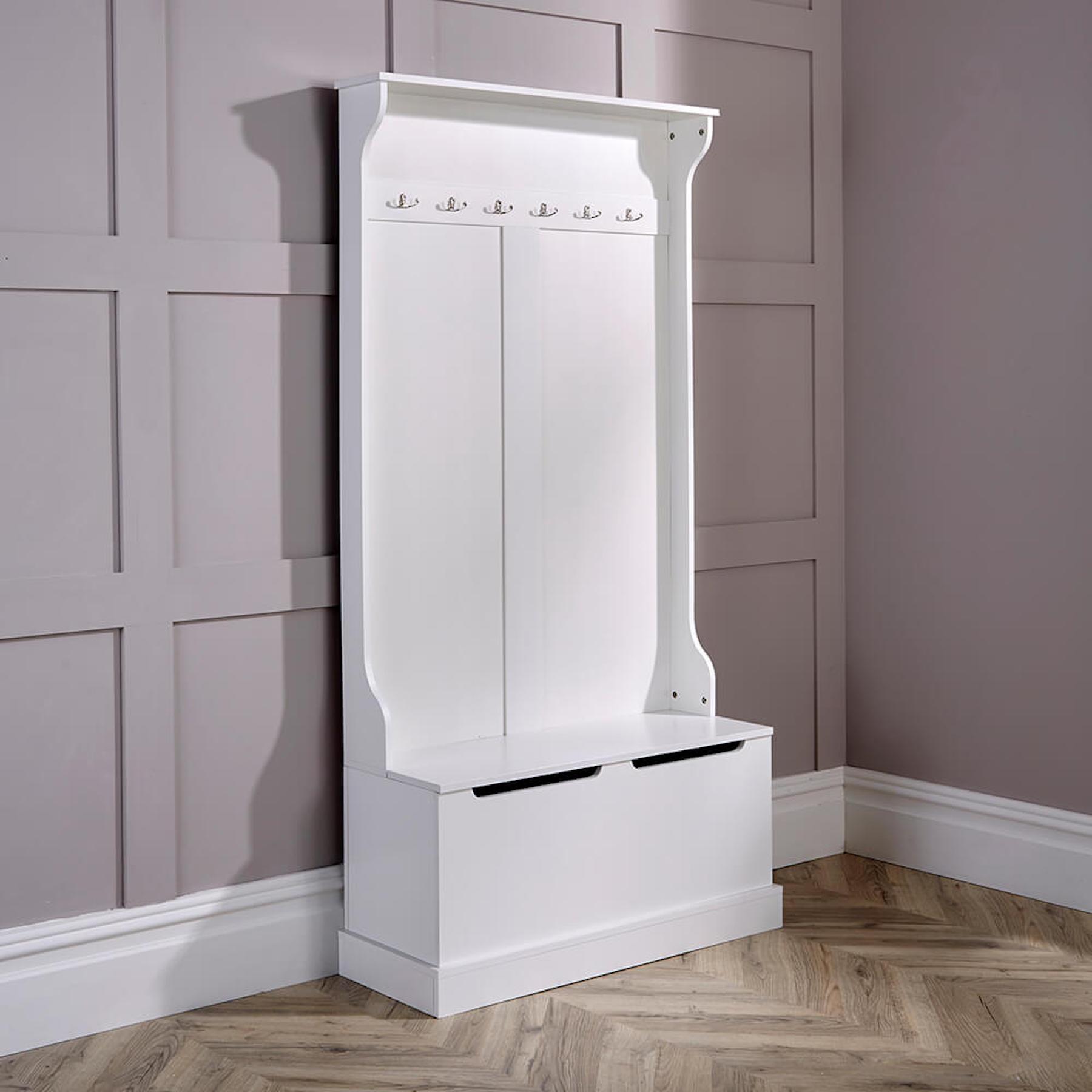 Hallway Storage Bench Painted Wooden Entryway Organiser with Coat Hooks Rack - Picture 15 of 40