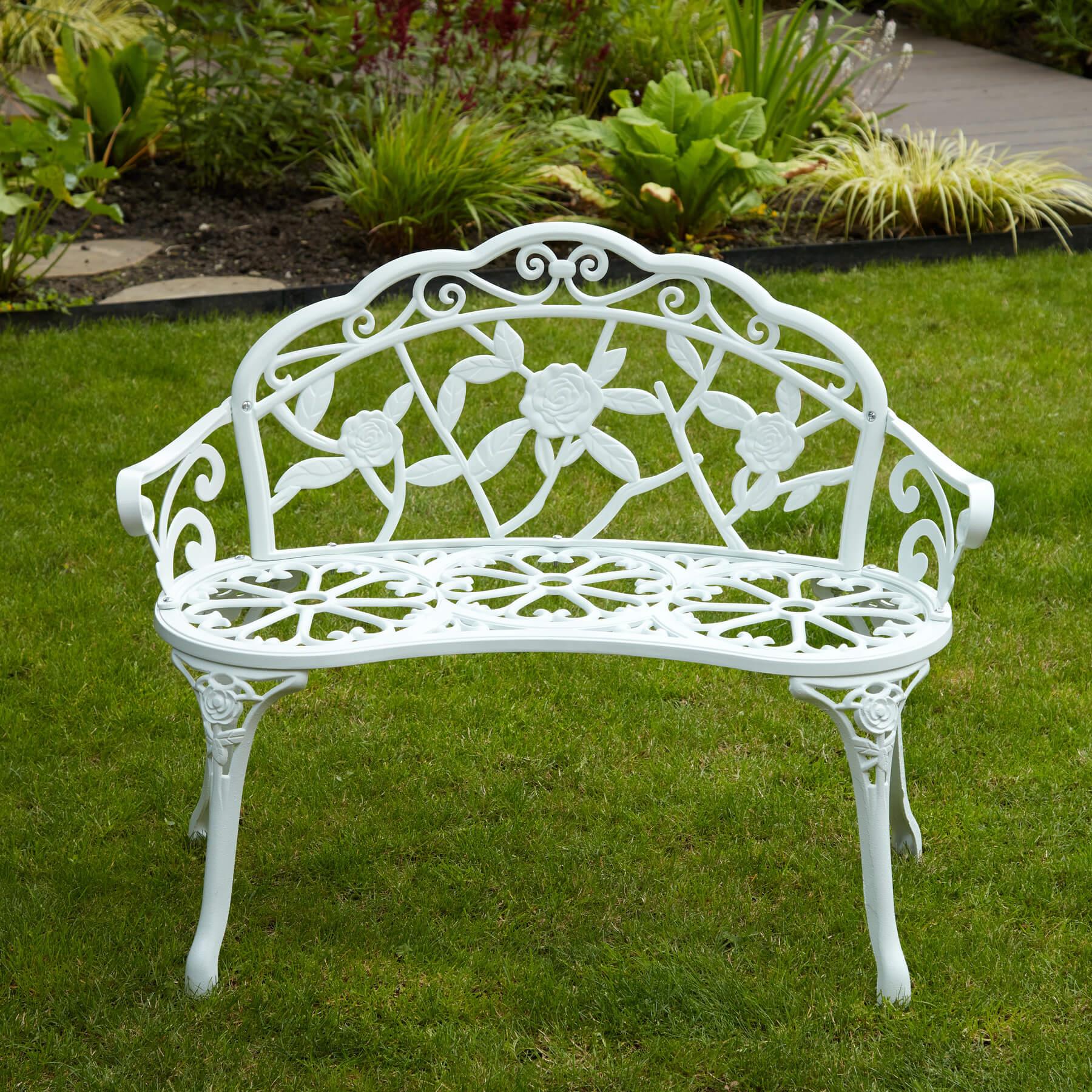 Cast Aluminium Garden Bench Metal Frame 2 Seater Patio Furniture Outdoor Seating - Picture 26 of 29
