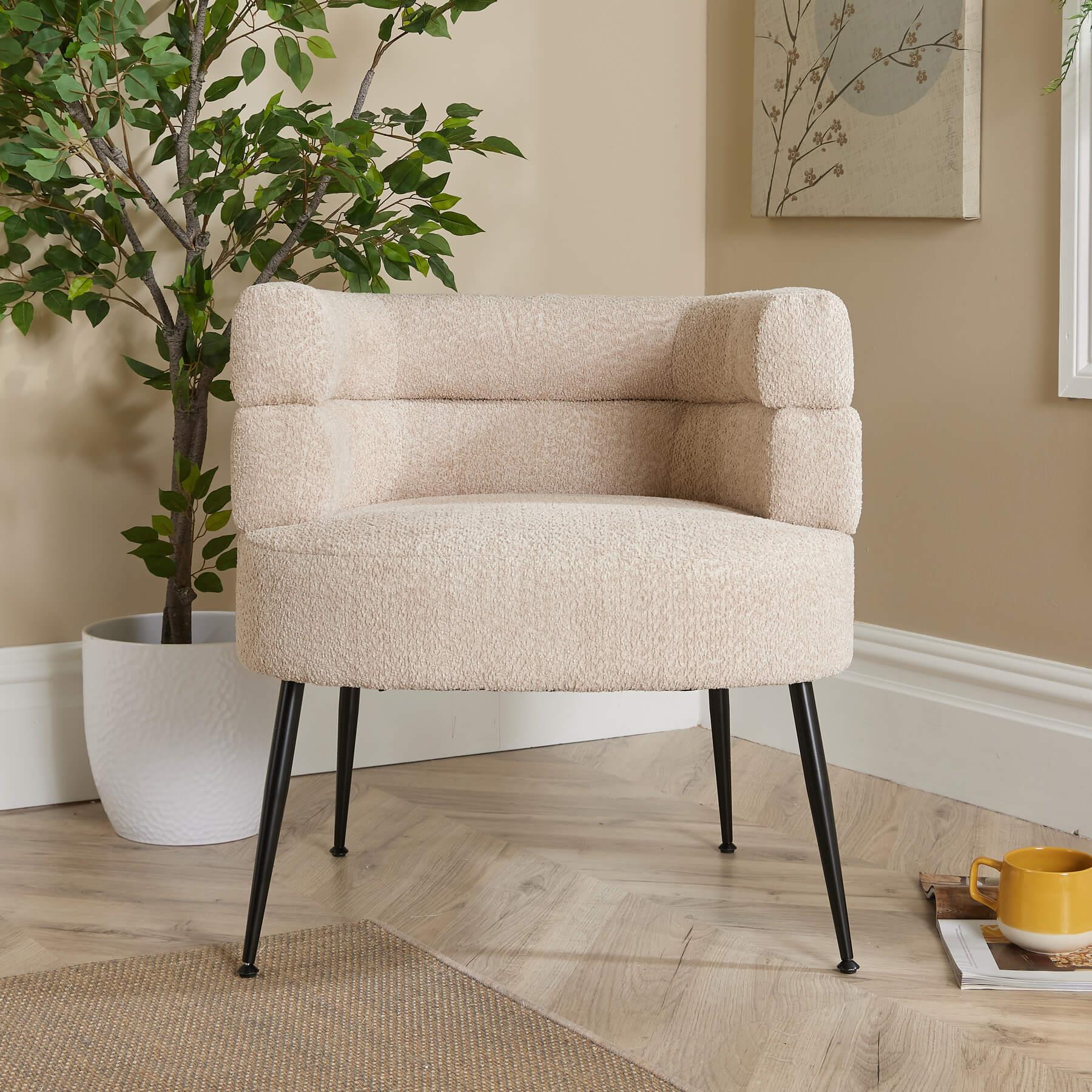 Barrel Boucle Teddyfell Akzent Stuhl Modern Home Living Sitzmöbel - Bild 25 von 30