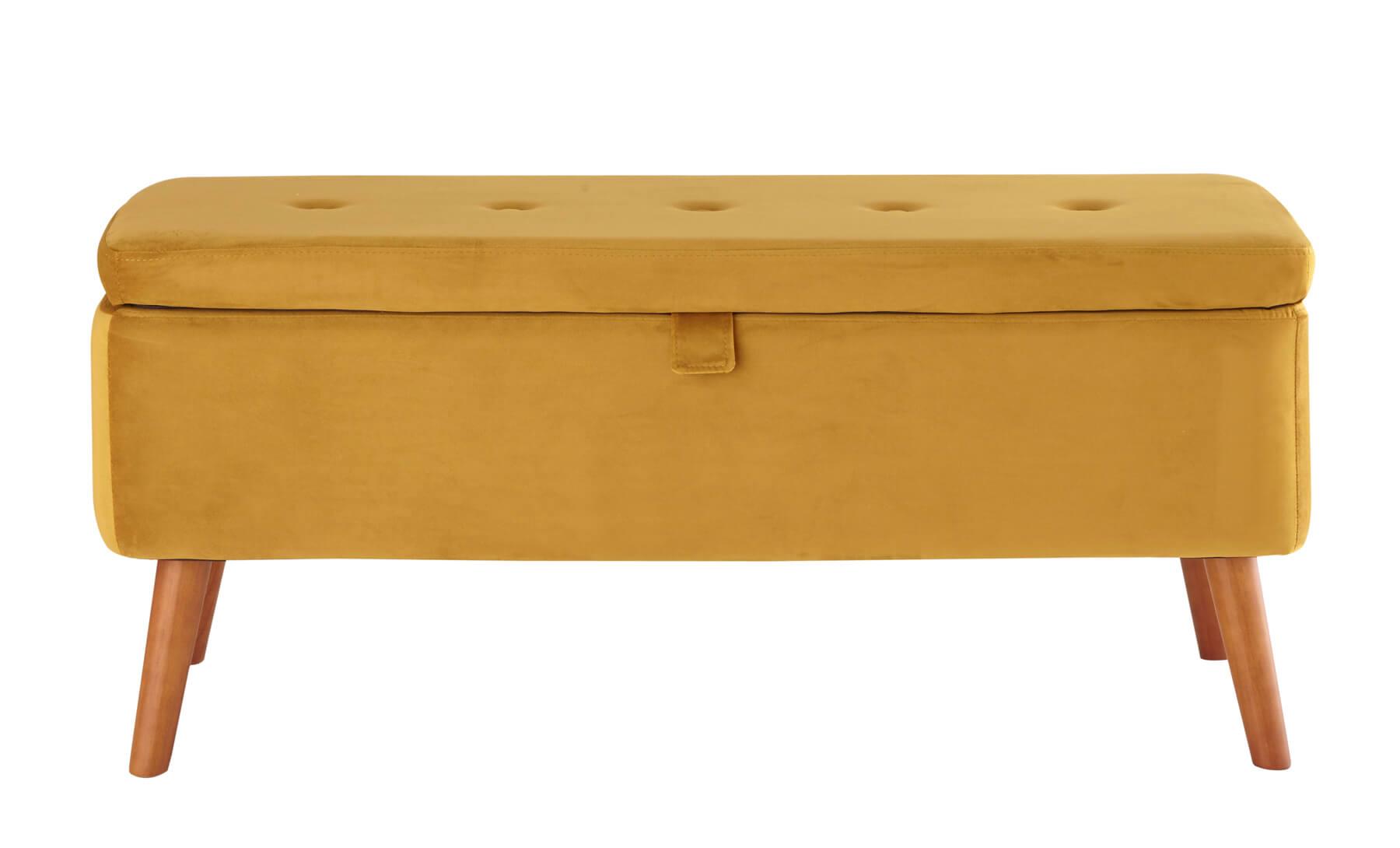 Carson Ochre Yellow Fabric Velvet Storage Ottoman Chest Bedding Box