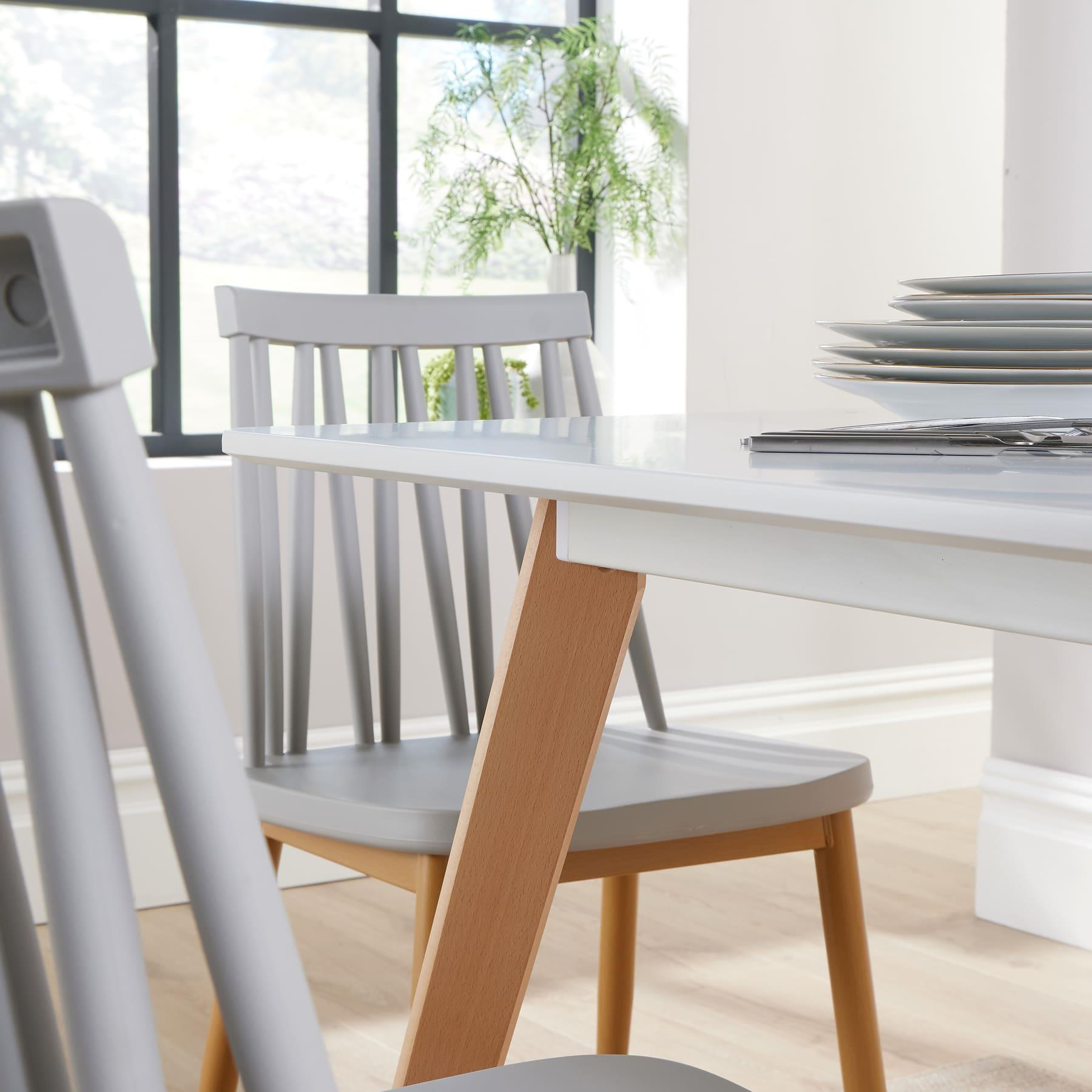 Dining Table Set - 120cm White Top Wooden Legs With 4 Kitchen Chairs Furniture - Picture 17 of 79
