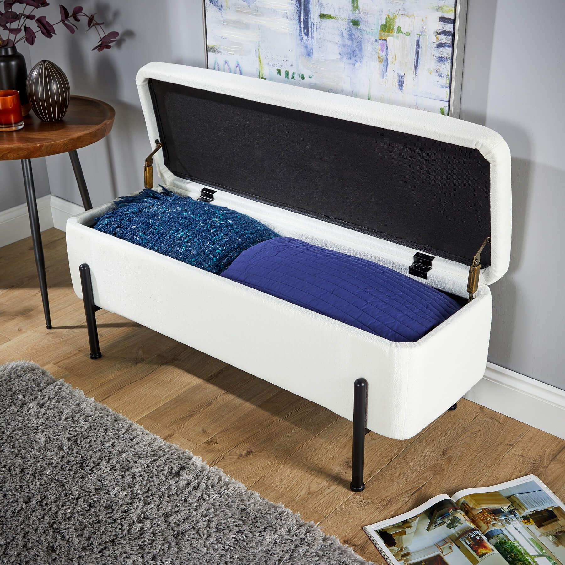 Storage Ottoman Seat Velvet Metal Legs Compact Storage Bedroom Home Furniture - Picture 49 of 55