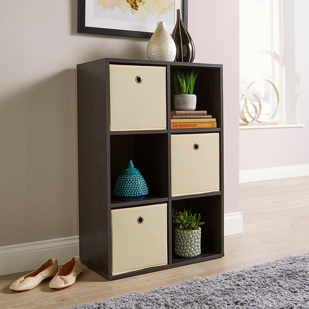 Storage Cube Black Shelves Bookcase Wooden Display Organiser with Fabric Drawers - Picture 4 of 9