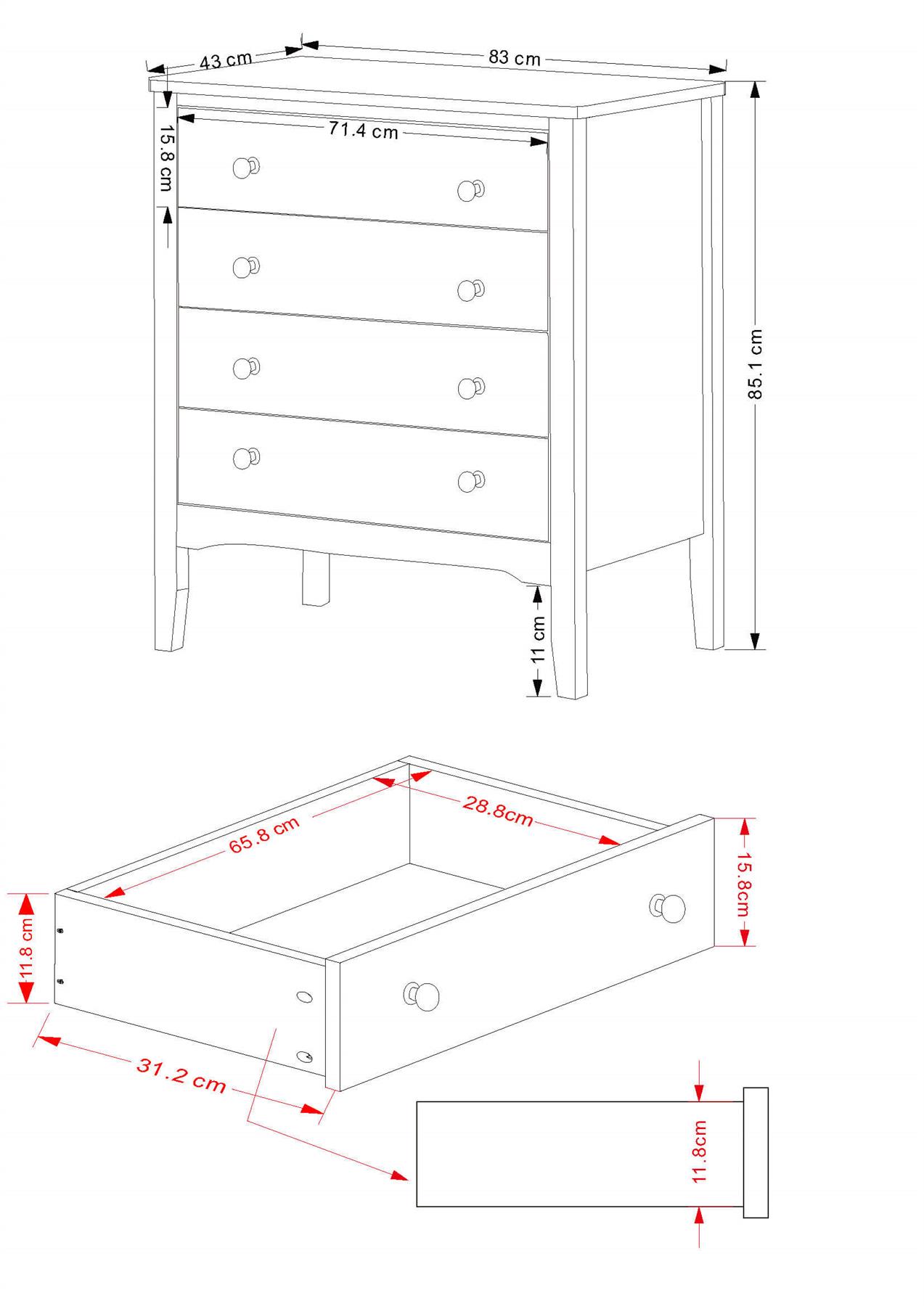 Chest of 4/5 Drawers Bedroom Clothing Storage Unit Metal Handles Runners - Picture 6 of 27