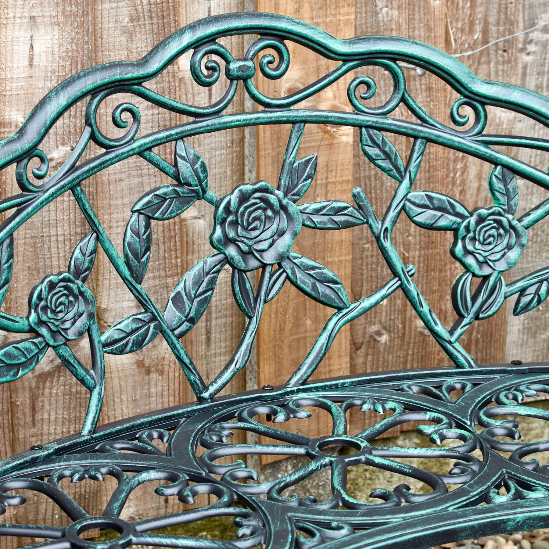 Cast Aluminium Garden Bench Metal Frame 2 Seater Patio Furniture Outdoor Seating - Picture 3 of 29