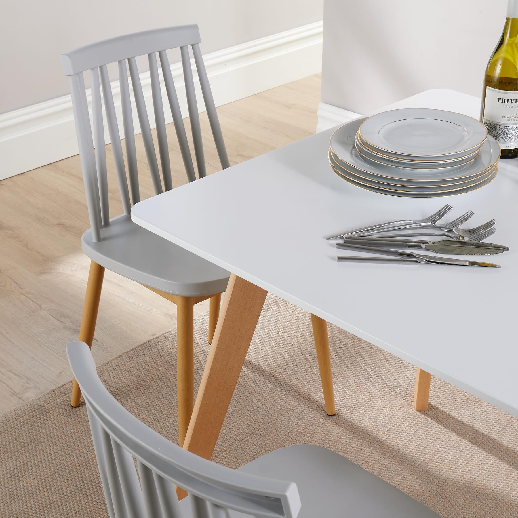 Dining Table Set - 120cm White Top Wooden Legs With 4 Kitchen Chairs Furniture - Picture 18 of 79