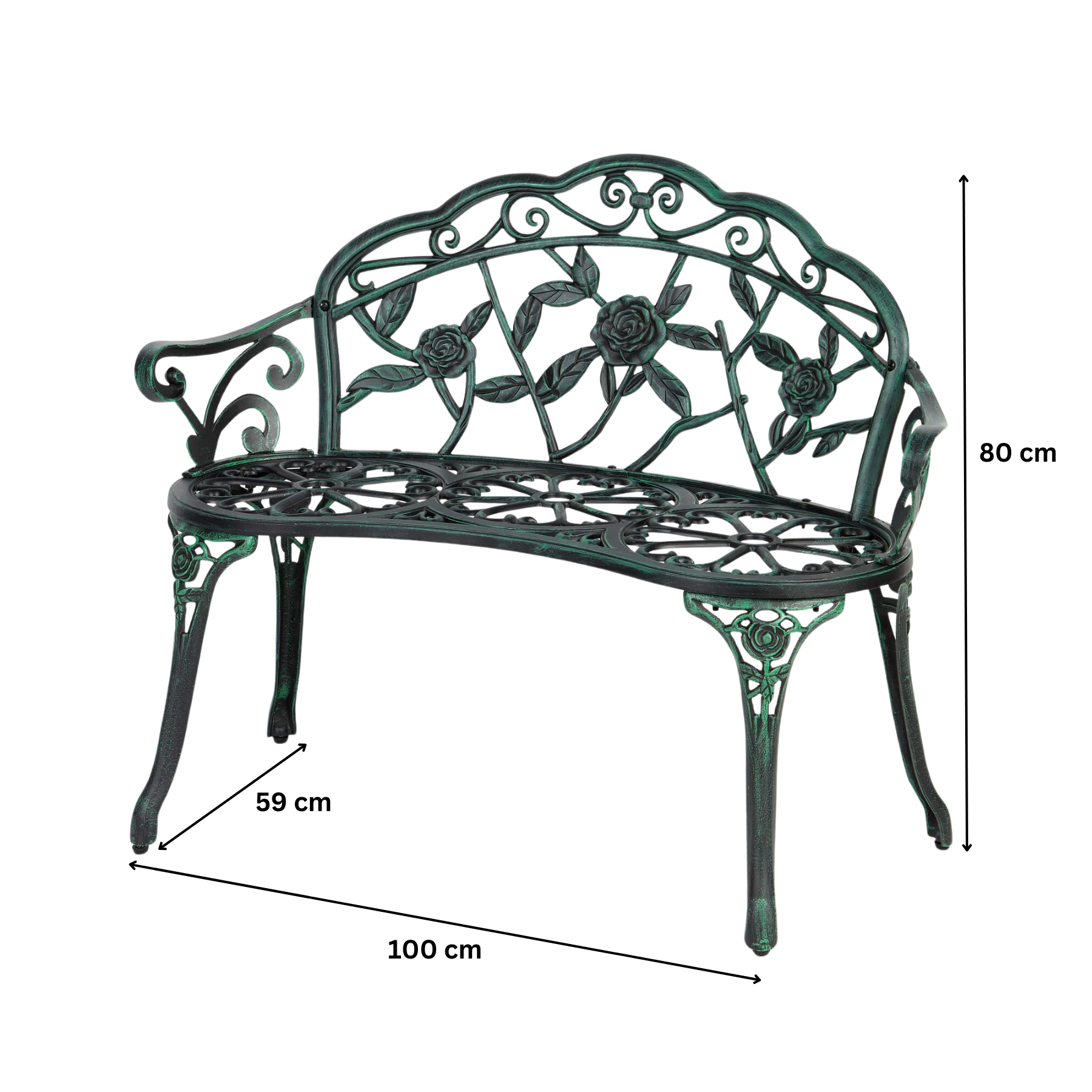 Cast Aluminium Garden Bench Metal Frame 2 Seater Patio Furniture Outdoor Seating - Picture 9 of 29
