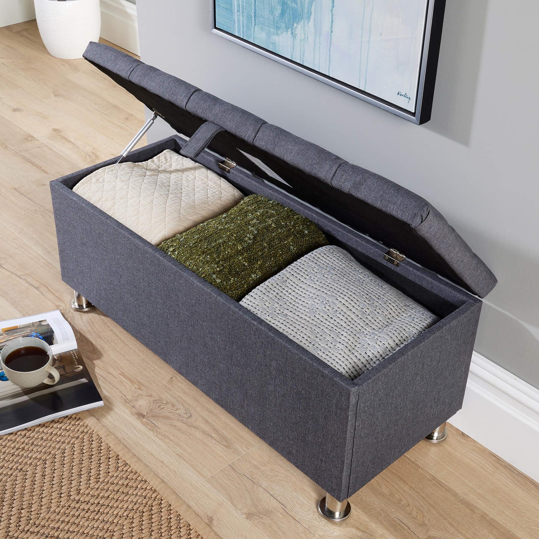 Storage Ottoman Chest Furniture Padded Seat Buttoned Detailing Metal Legs - Picture 7 of 25