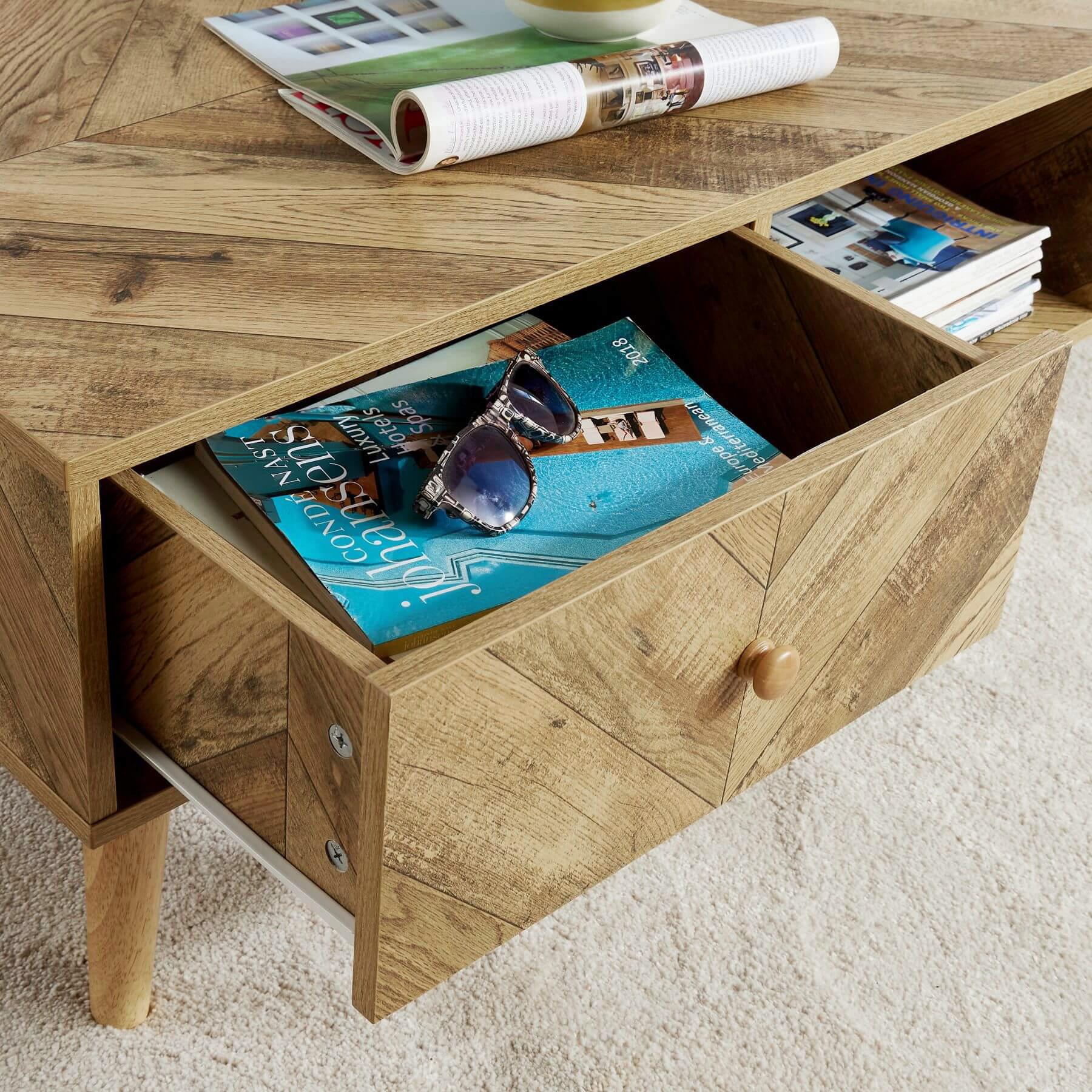 Coffee Table Rectangular 1 Drawer Open Storage Home Living Room Furniture Unit - Picture 21 of 23