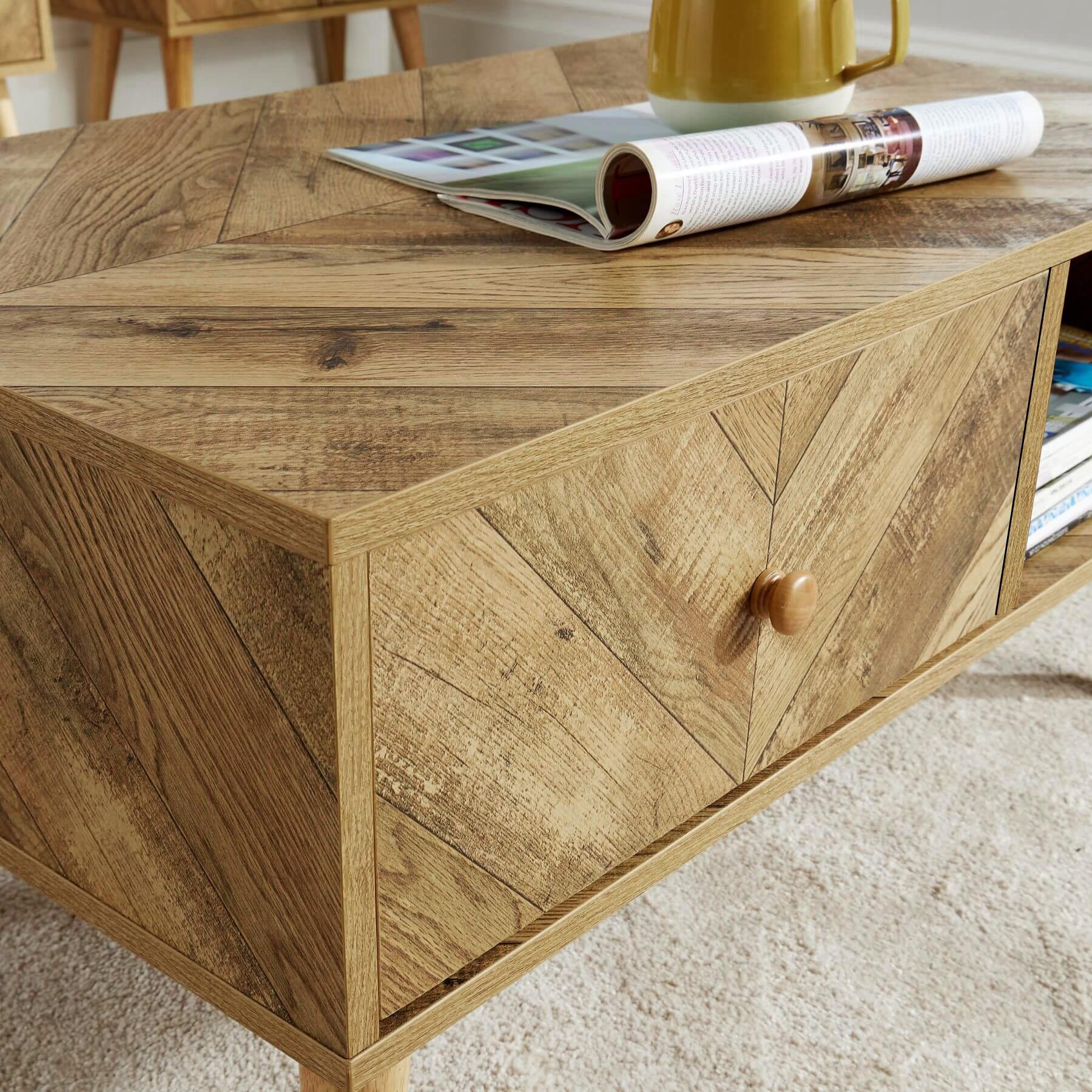 Coffee Table Rectangular 1 Drawer Open Storage Home Living Room Furniture Unit - Picture 17 of 23