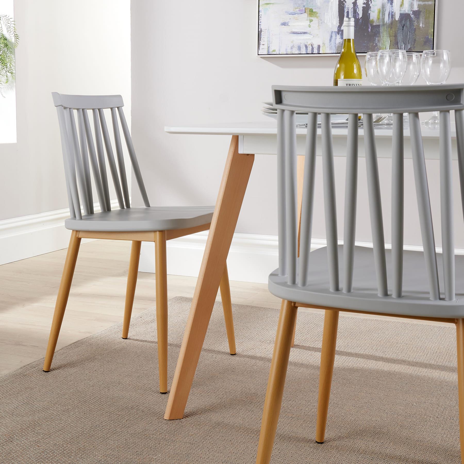 Dining Table Set - 120cm White Top Wooden Legs With 4 Kitchen Chairs Furniture - Picture 15 of 79
