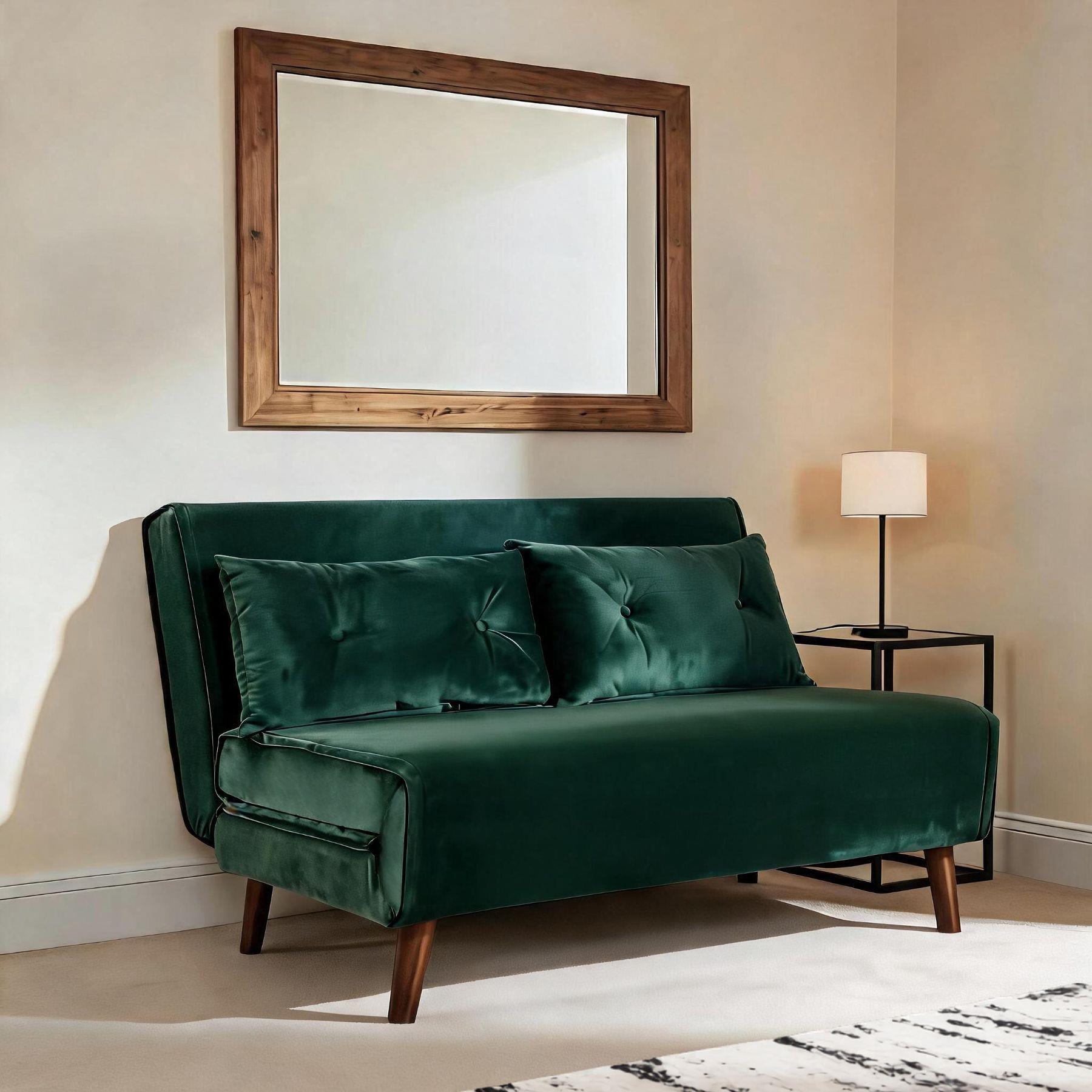 Single or Double Sofa Bed Folding Chair Velvet Wooden Legs Two Pillow Furniture