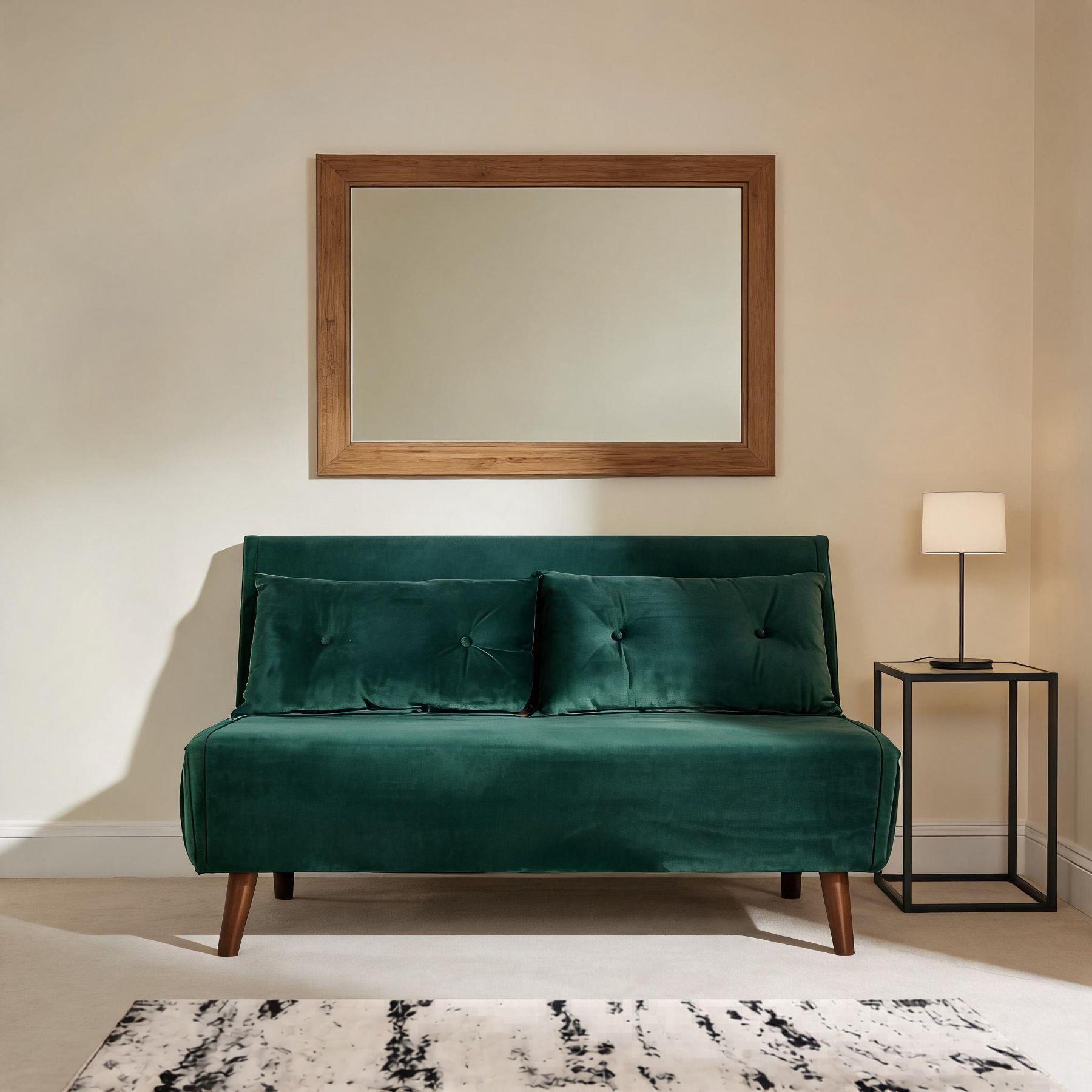 Single or Double Sofa Bed Folding Chair Velvet Wooden Legs Two Pillow Furniture - Produktbild 2
