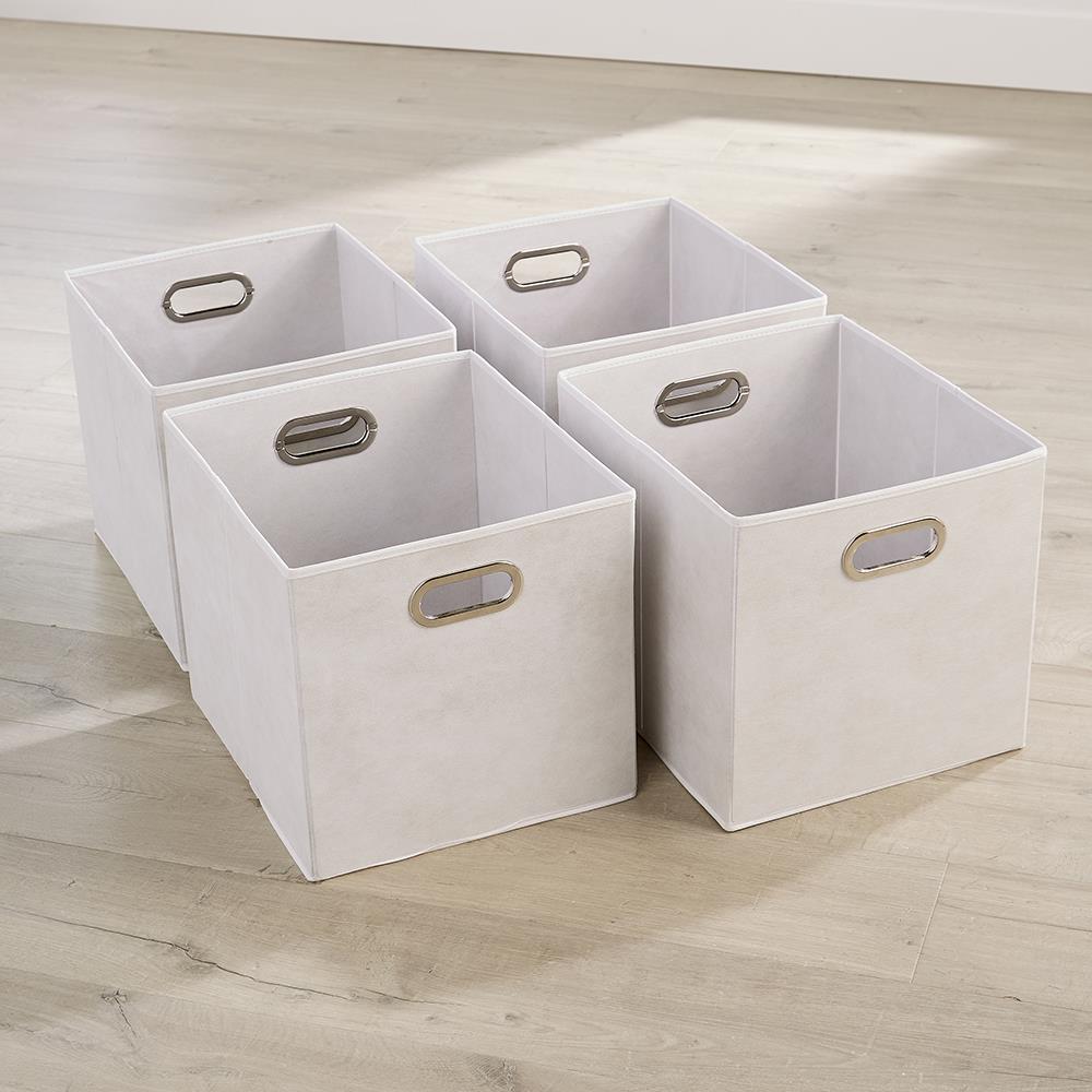 Large Off White Foldable Canvas Storage Folding Box Fabric Cube 4 Piece