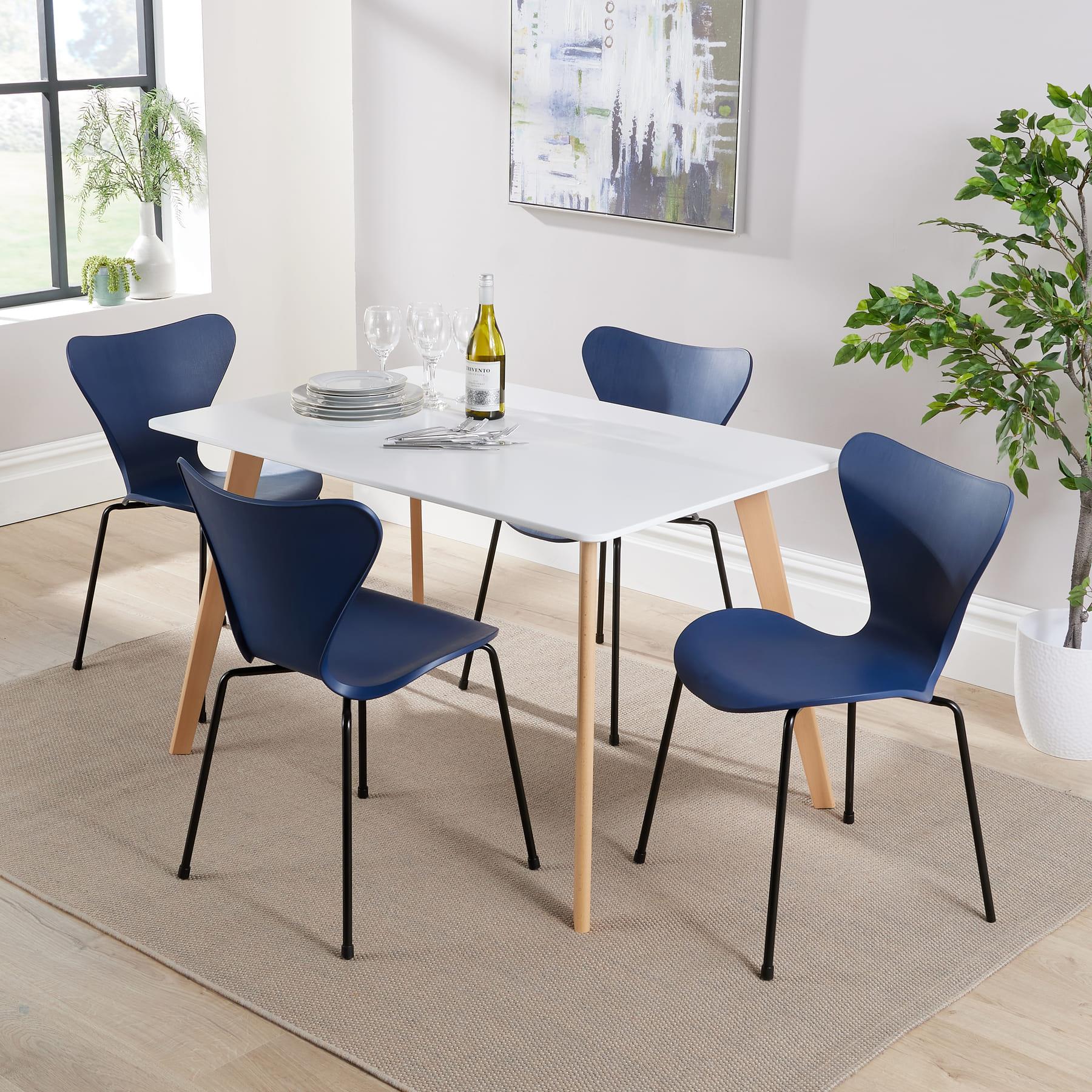 Dining Table Set - 120cm White Top Wooden Legs With 4 Kitchen Chairs Furniture - Picture 26 of 79