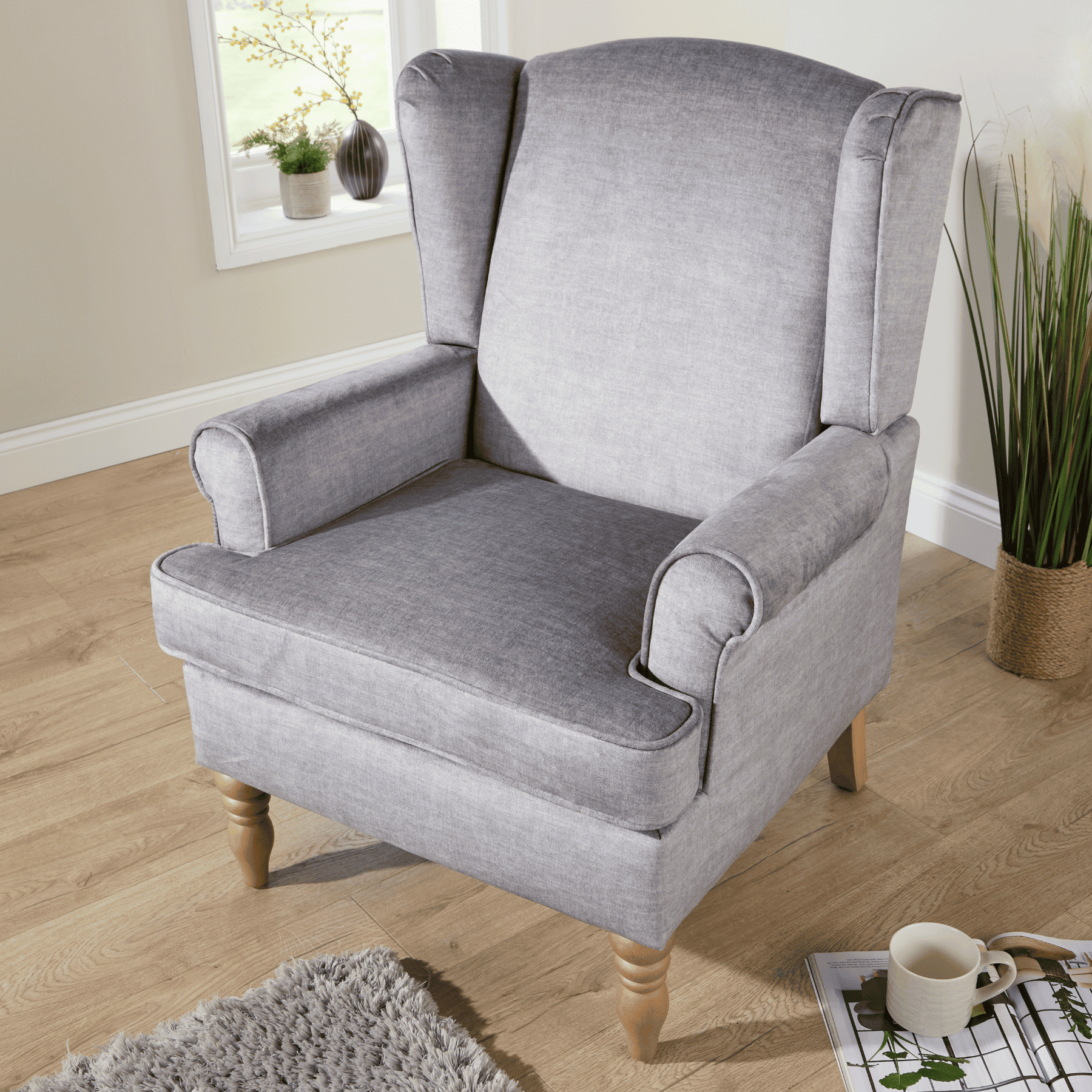 Helena Wingback Armchair Modern Accent Chair Occasional Sofa Seating Wooden Legs - Picture 24 of 29