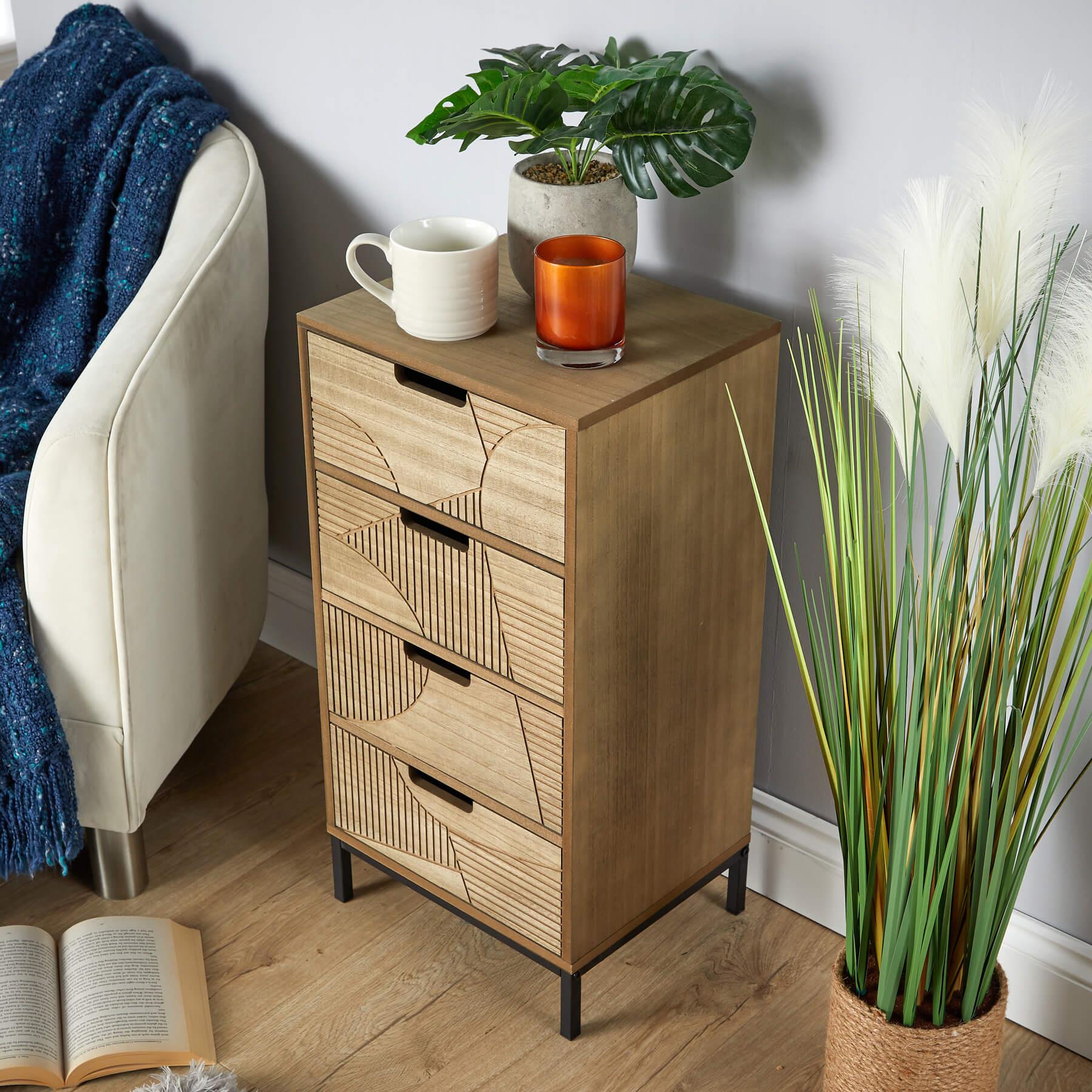 Chest 3/4 Solid Wooden Storage Drawers Geometric Design Bedroom Organiser - Picture 15 of 22