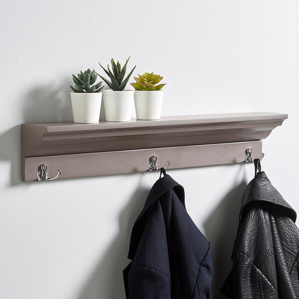 Wall Mounted Coat Rack 3 Hooks Hallway Entryway Hanging Wooden Storage Shelf - Picture 1 of 4