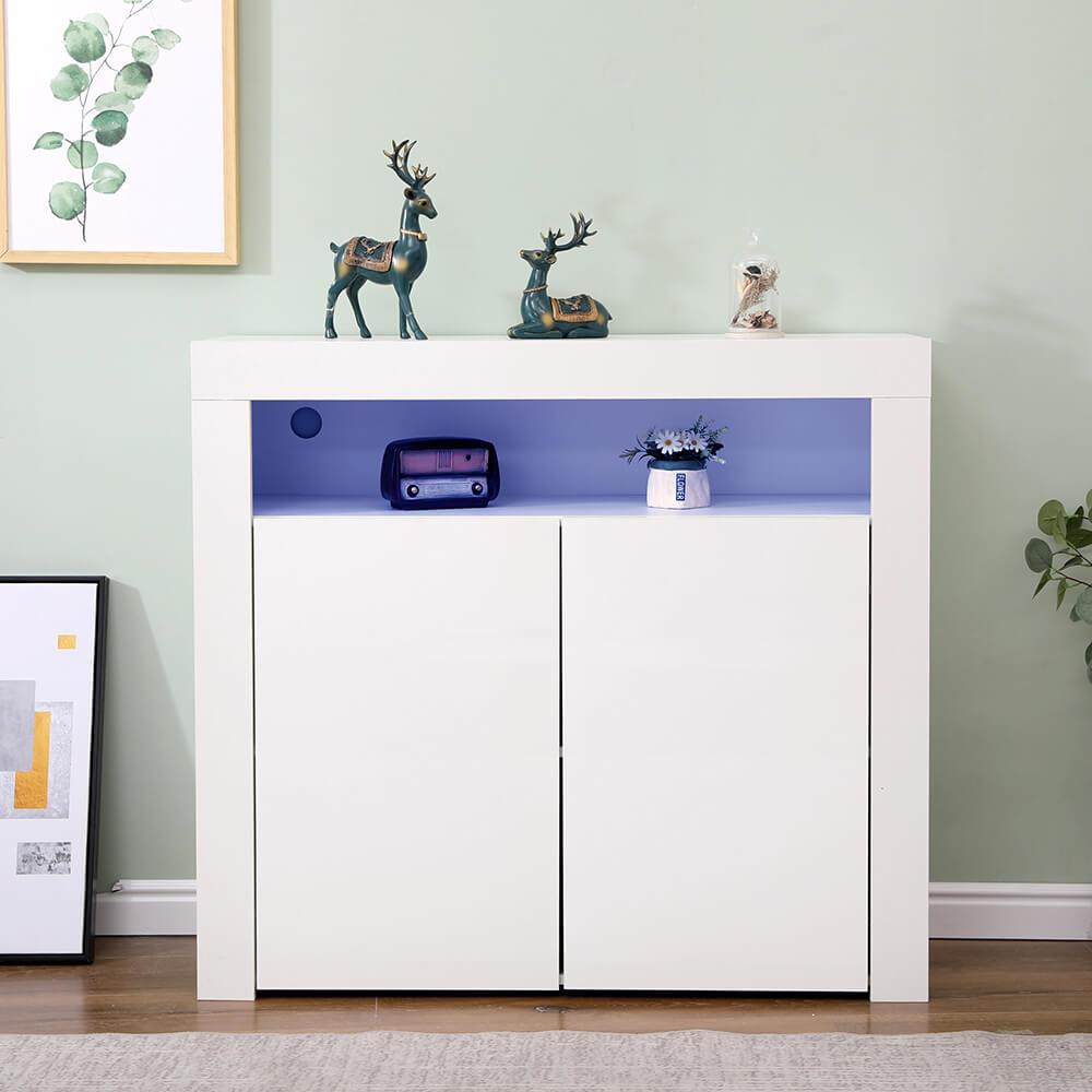 Harper White Gloss Sideboard Cupboard Shelves Glass Door LED