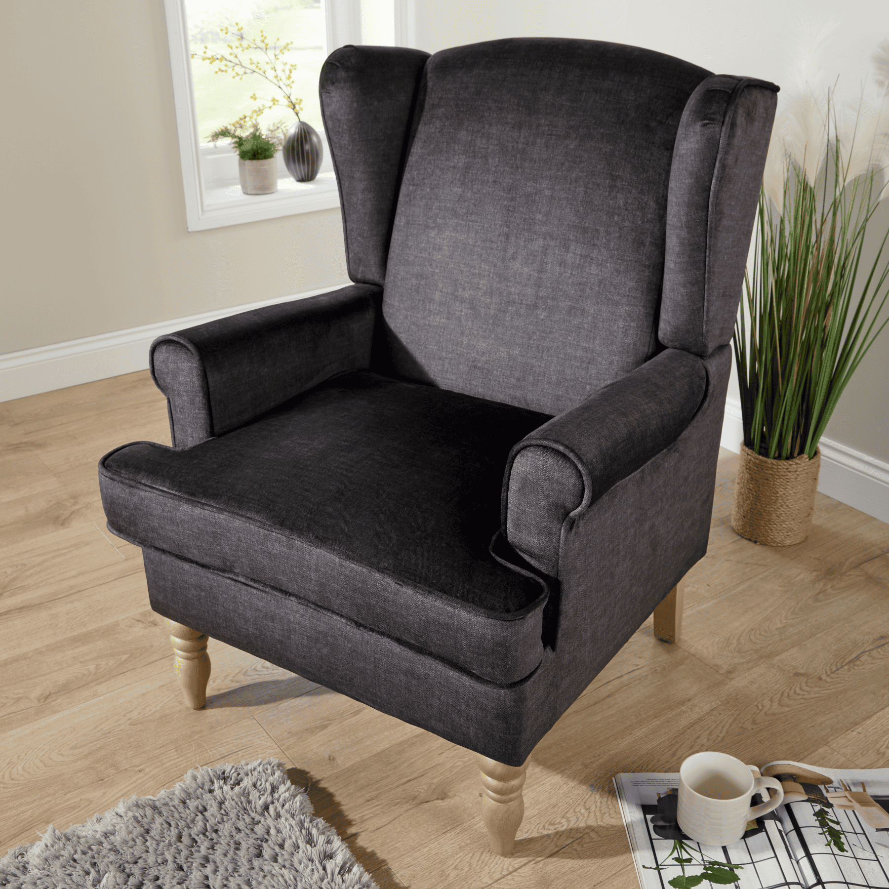 Helena Wingback Armchair Modern Accent Chair Occasional Sofa Seating Wooden Legs - Picture 18 of 29
