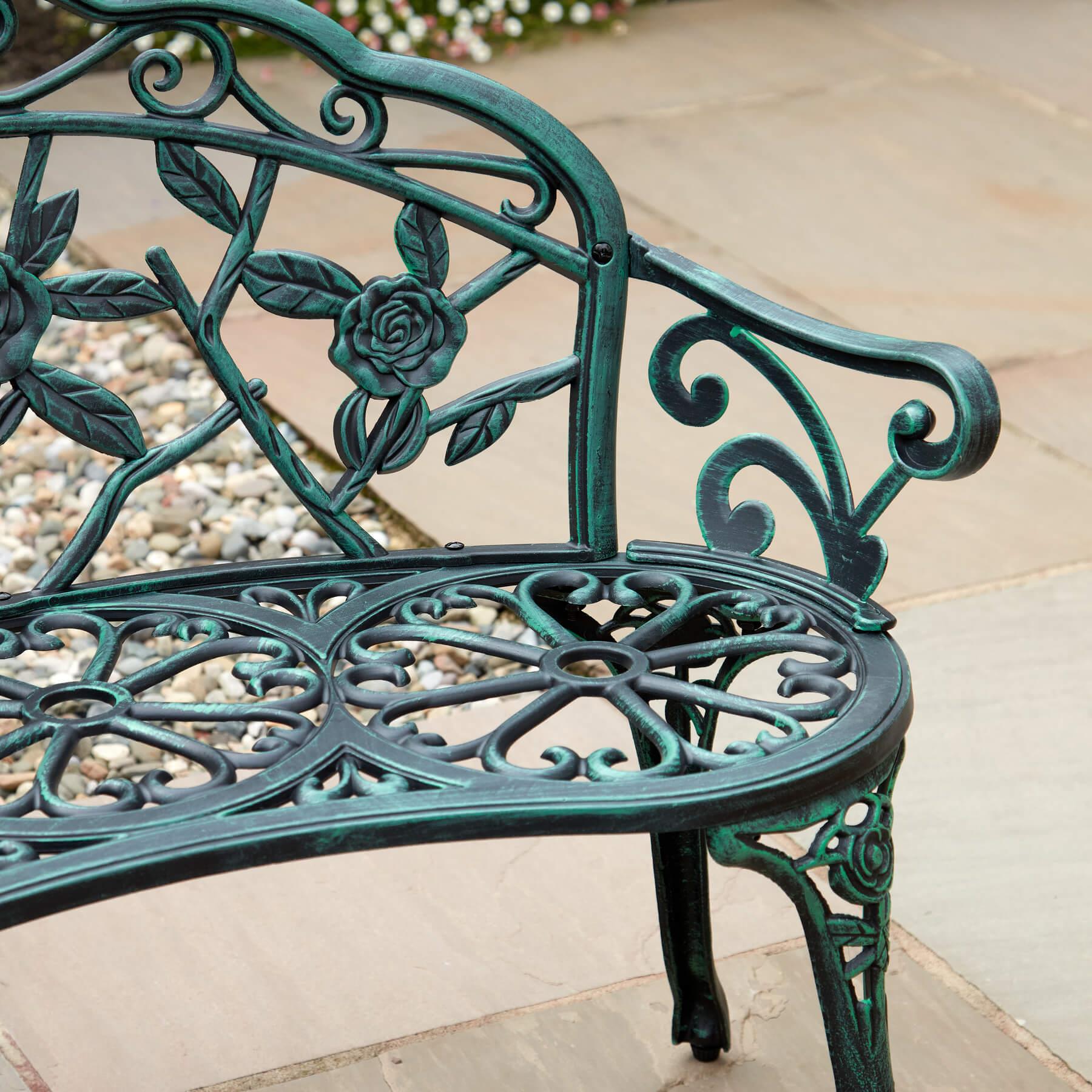 Cast Aluminium Garden Bench Metal Frame 2 Seater Patio Furniture Outdoor Seating - Picture 7 of 29