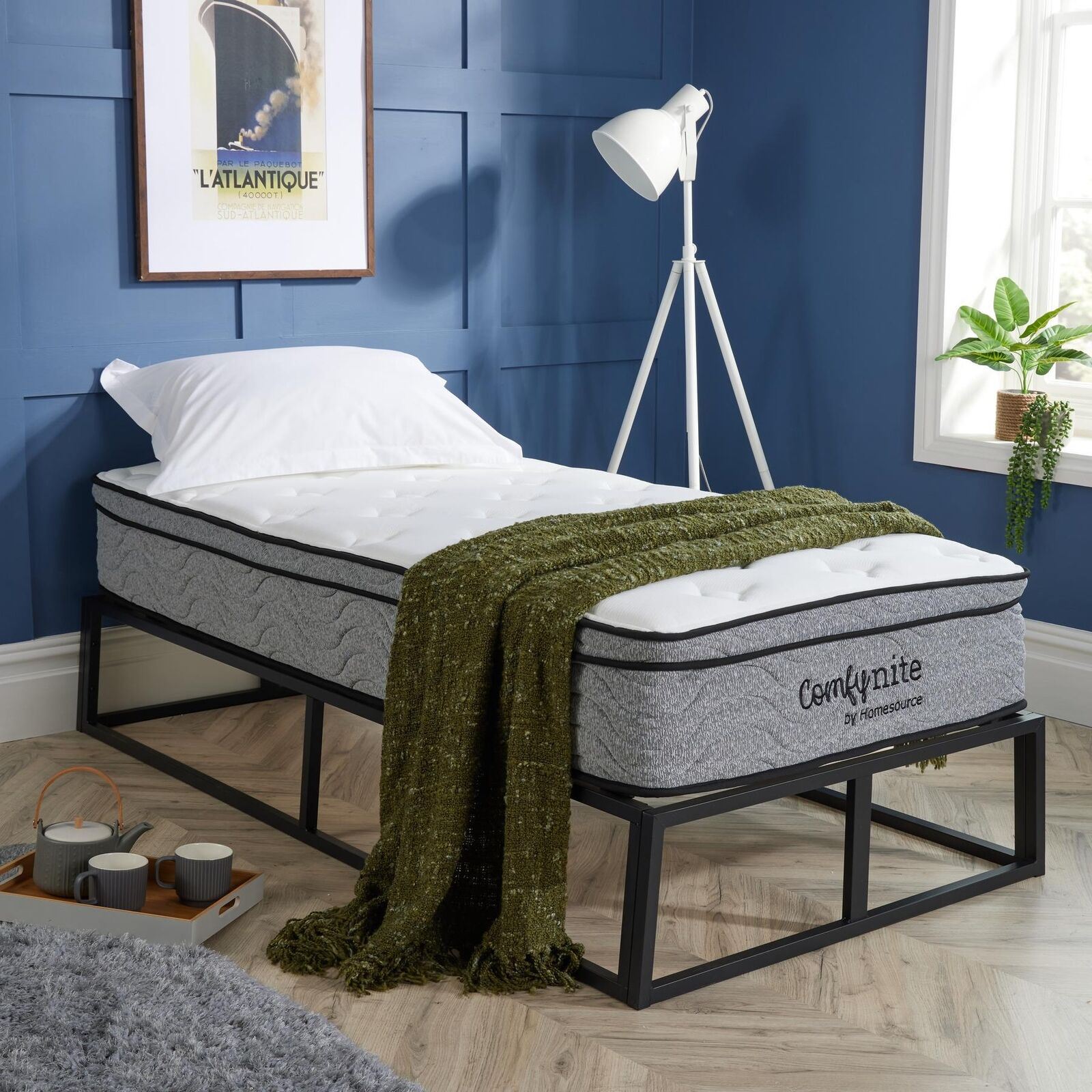 Contemporary Single / Double Platform Bed Black Metal Frame With Slatted Support - Picture 23 of 30