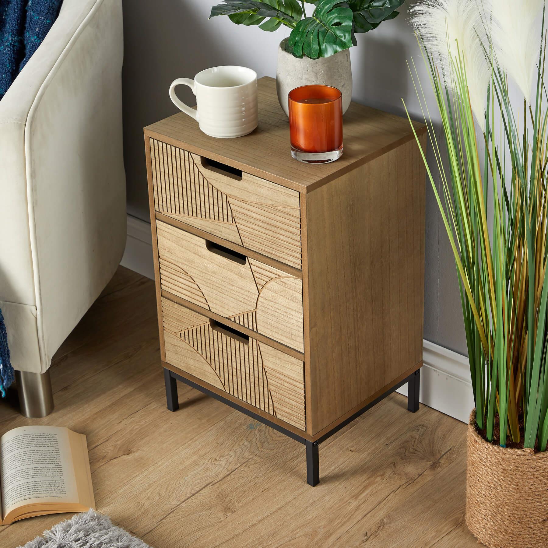 Chest 3/4 Solid Wooden Storage Drawers Geometric Design Bedroom Organiser - Picture 3 of 22