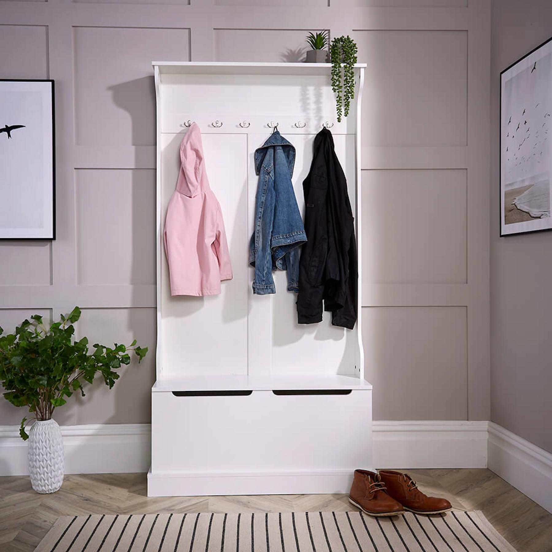 Hallway Storage Bench Painted Wooden Entryway Organiser with Coat Hooks Rack - Picture 13 of 40