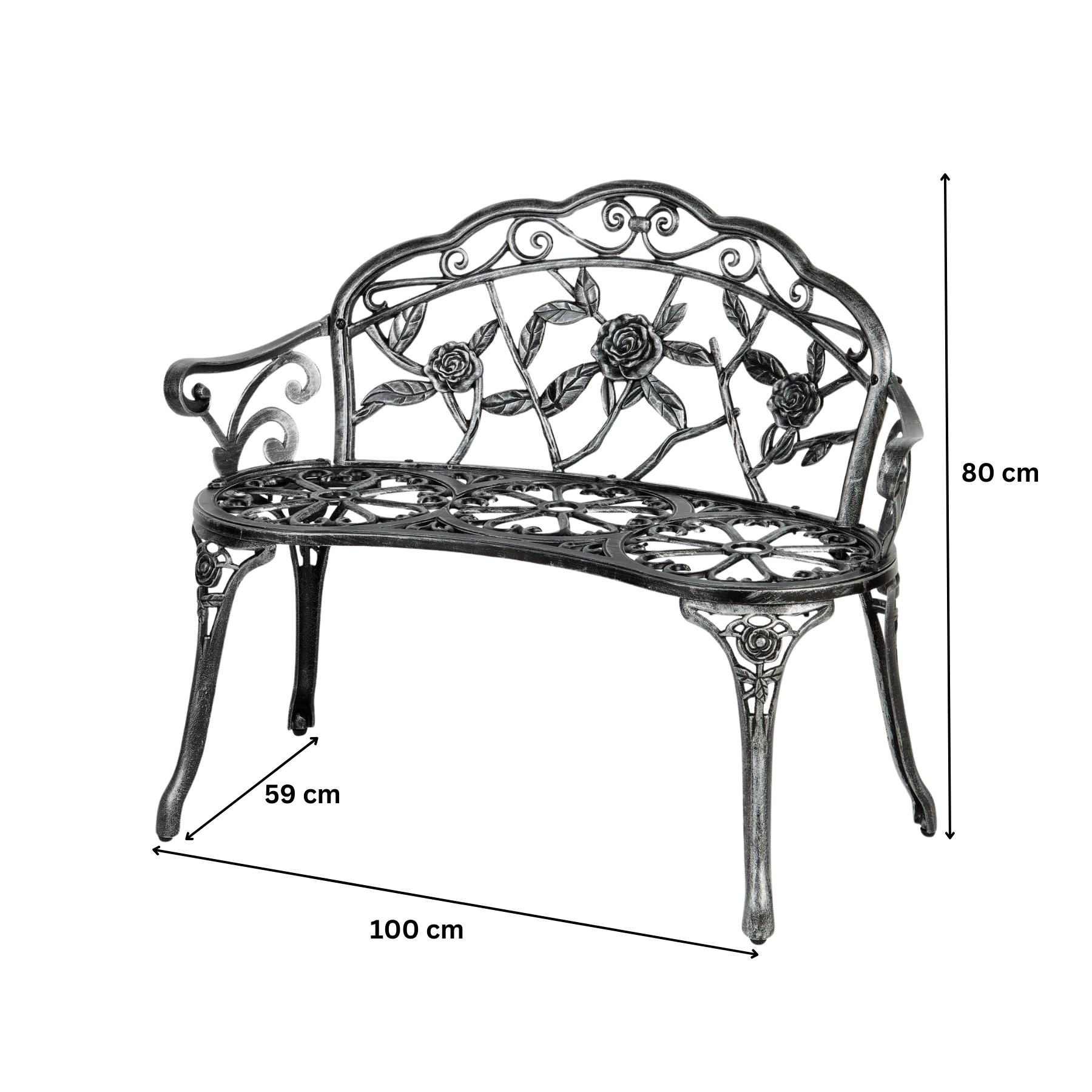 Cast Aluminium Garden Bench Metal Frame 2 Seater Patio Furniture Outdoor Seating - Picture 20 of 29