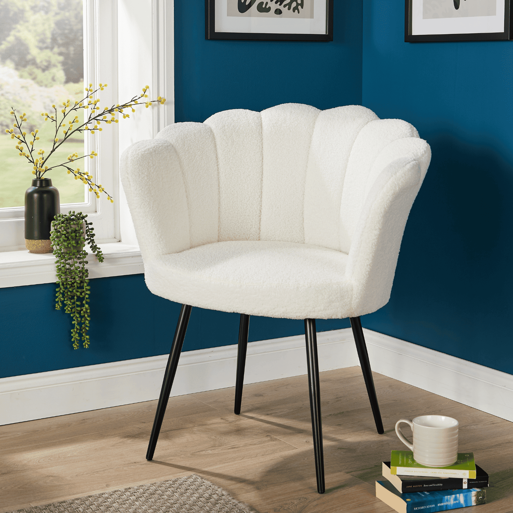 Grey Boucle Fabric Scallop Shell Chair Wing Back Armchair Sofa Gold Legs - Picture 35 of 41