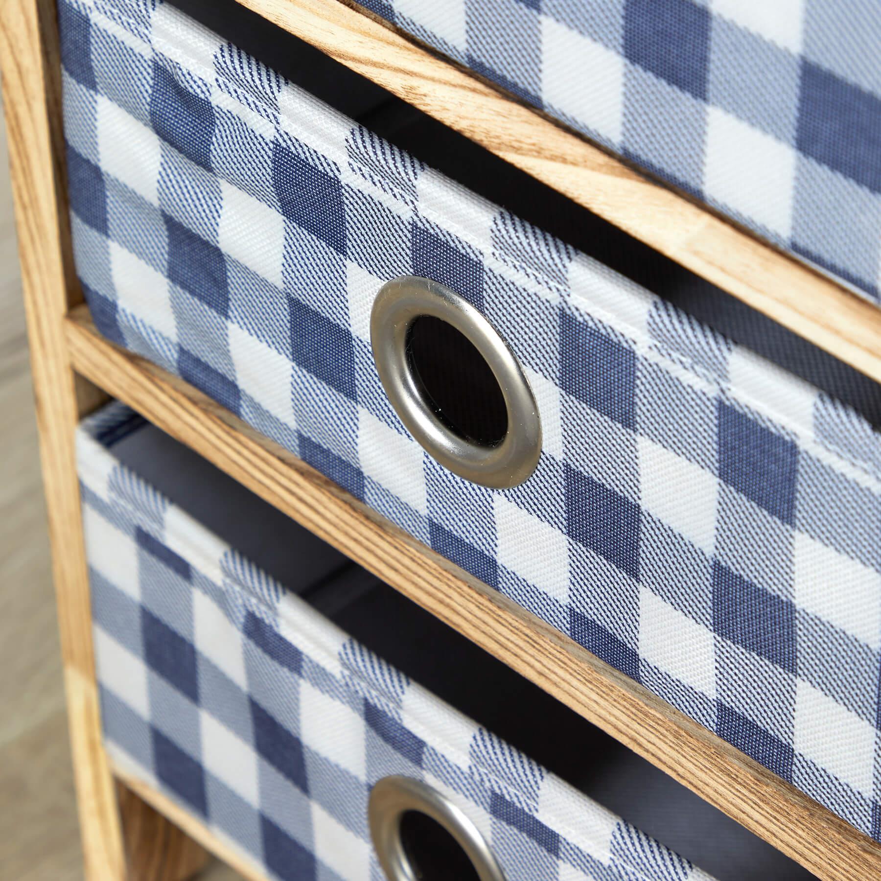 Wooden Chest 3/4/5 Storage Drawers Plaid Fabric Bedroom Organiser Coastal Style - Picture 6 of 22