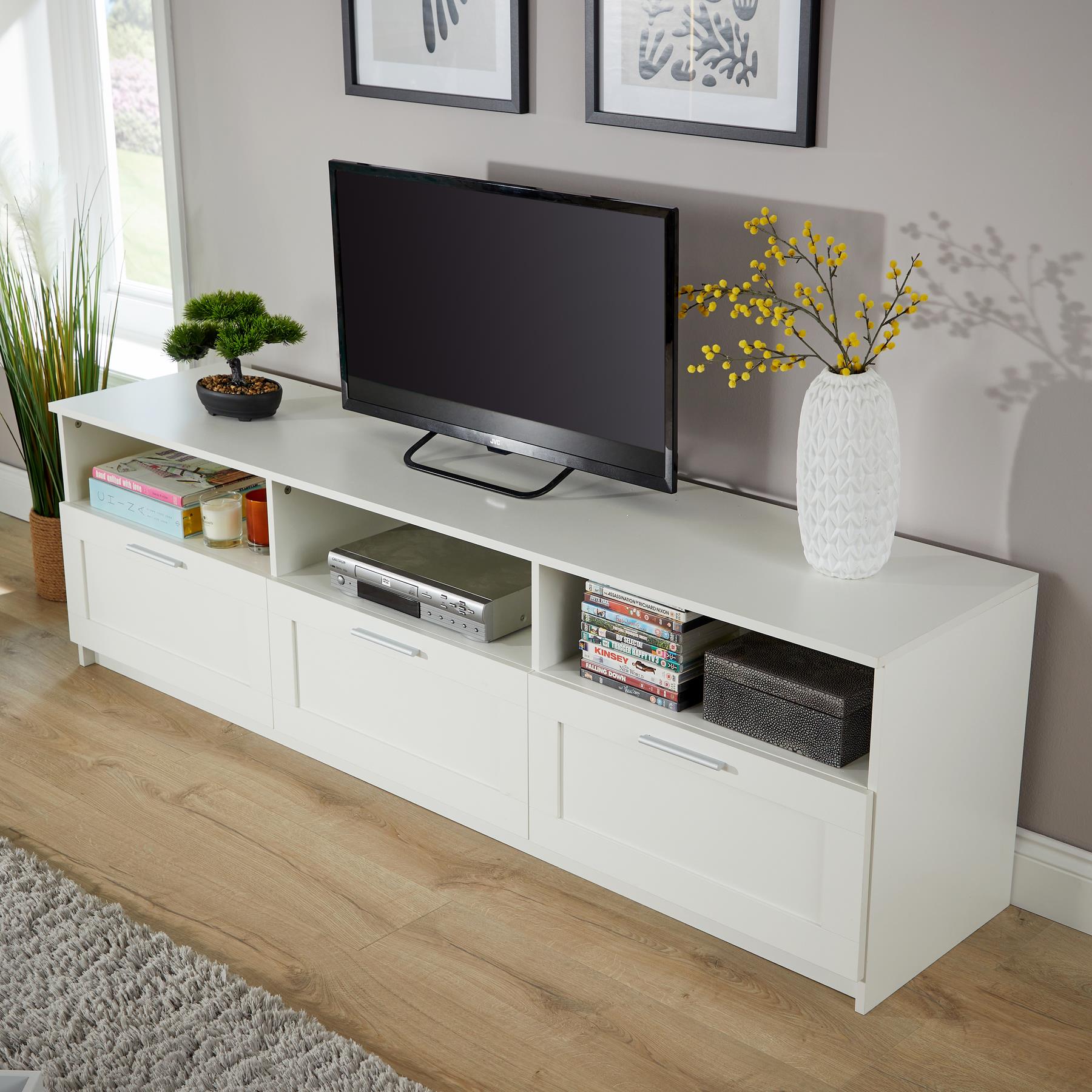 TV Floor Stand with 2 / 3 Drawers Modern Media Console Living Room Storage - Picture 9 of 14