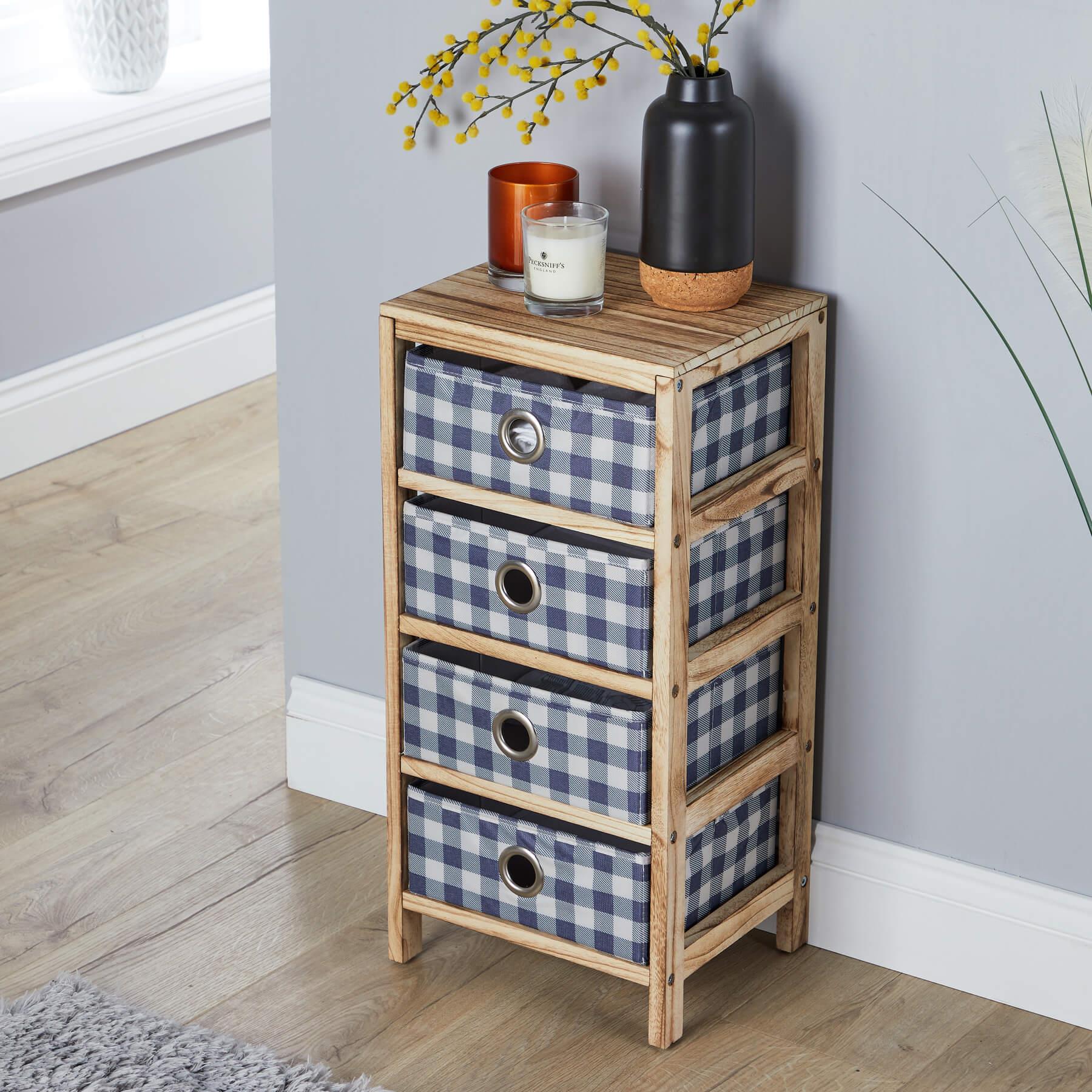 Wooden Chest 3/4/5 Storage Drawers Plaid Fabric Bedroom Organiser Coastal Style - Picture 10 of 22
