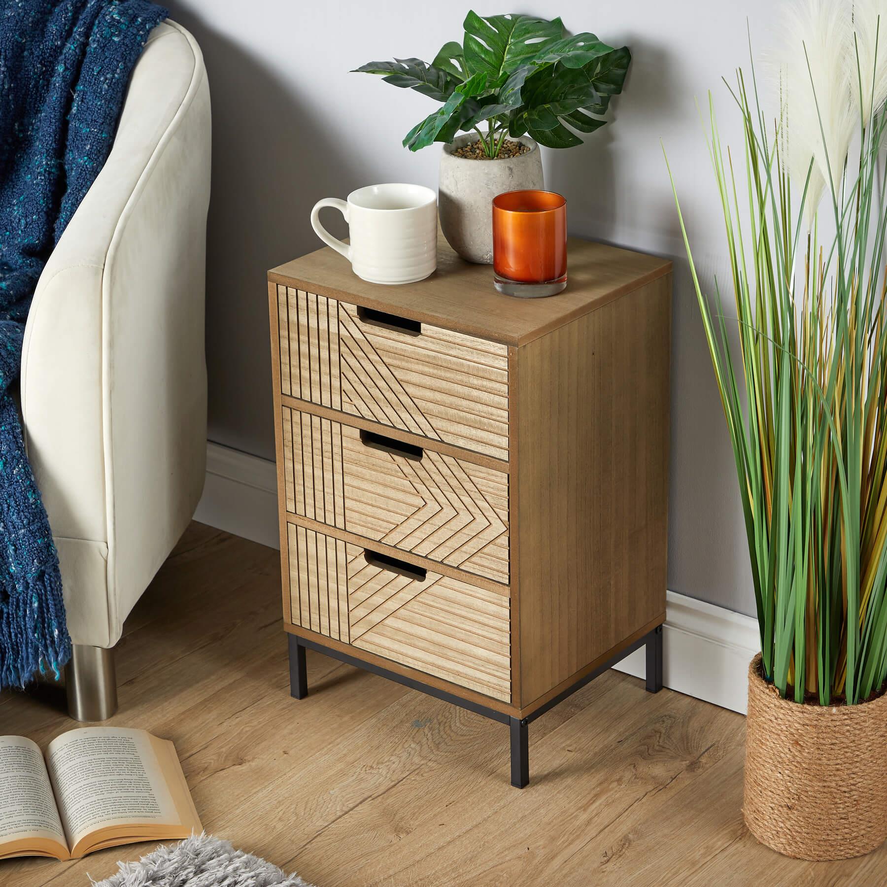 Solid Chest 3/4 Storage Drawers Geometric Design Bedroom Clothing Organiser Unit - Picture 3 of 22