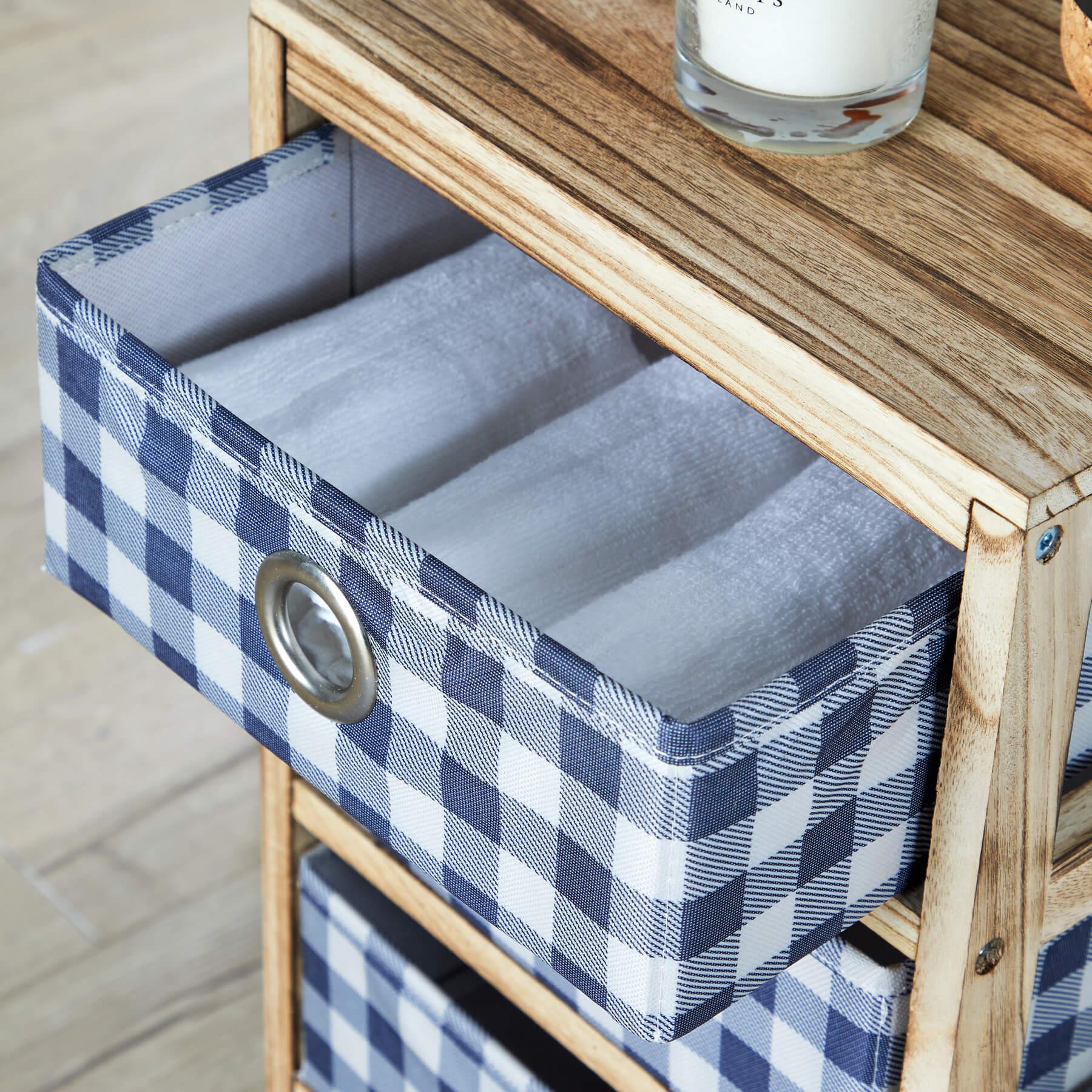 Wooden Chest 3/4/5 Storage Drawers Plaid Fabric Bedroom Organiser Coastal Style - Picture 14 of 22