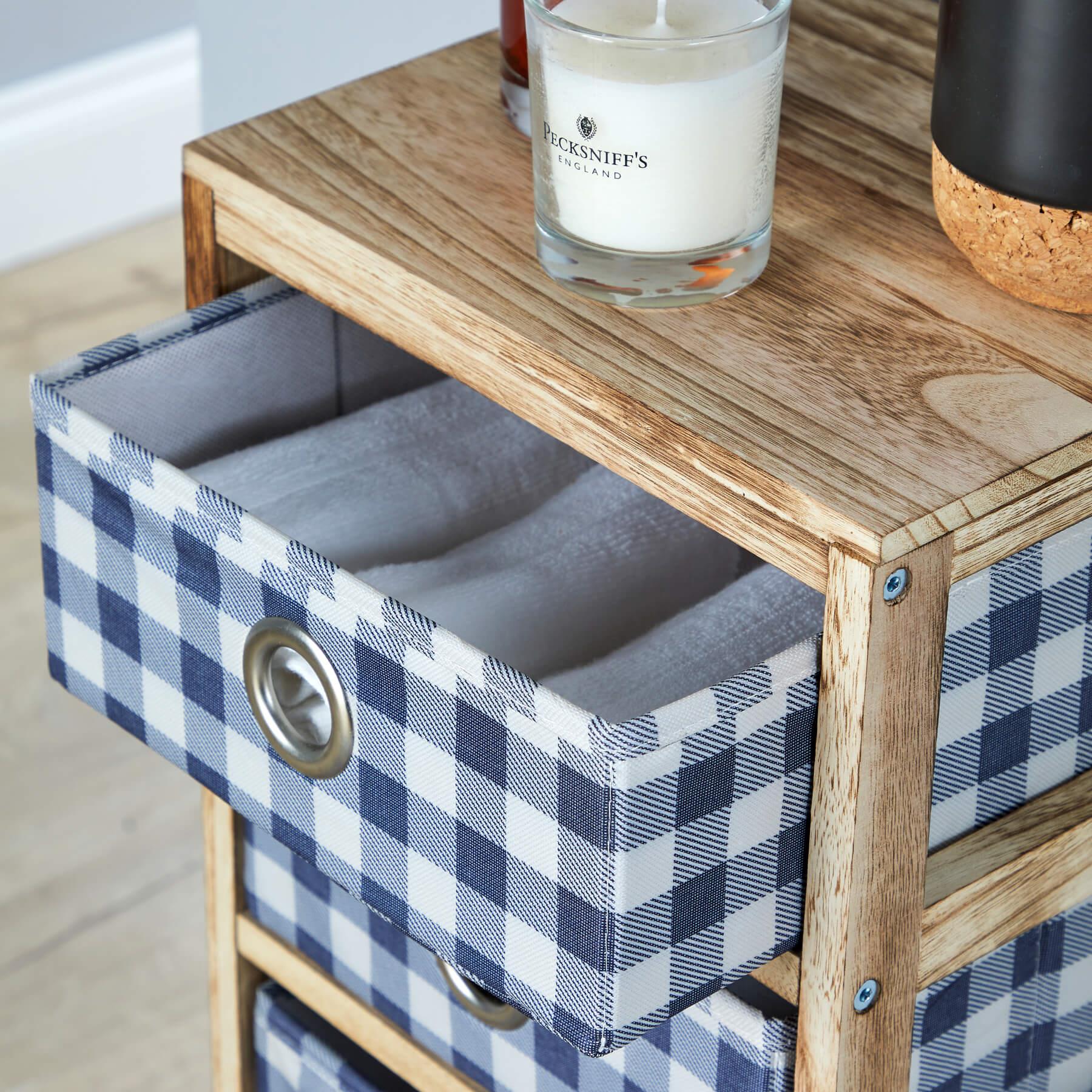 Wooden Chest 3/4/5 Storage Drawers Plaid Fabric Bedroom Organiser Coastal Style - Picture 21 of 22