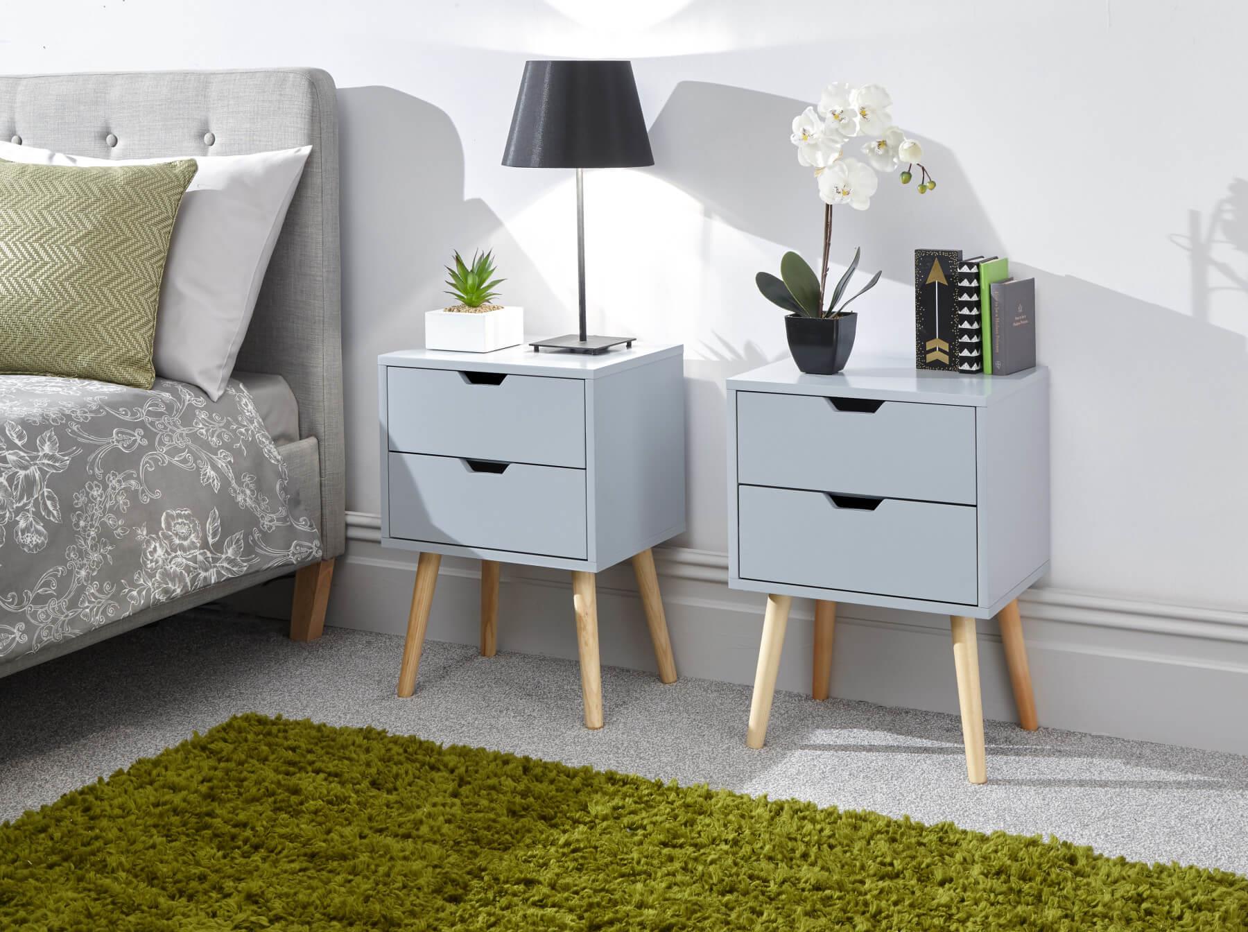 Bedside Tables 2 Drawer Nightstand Scandinavian Style