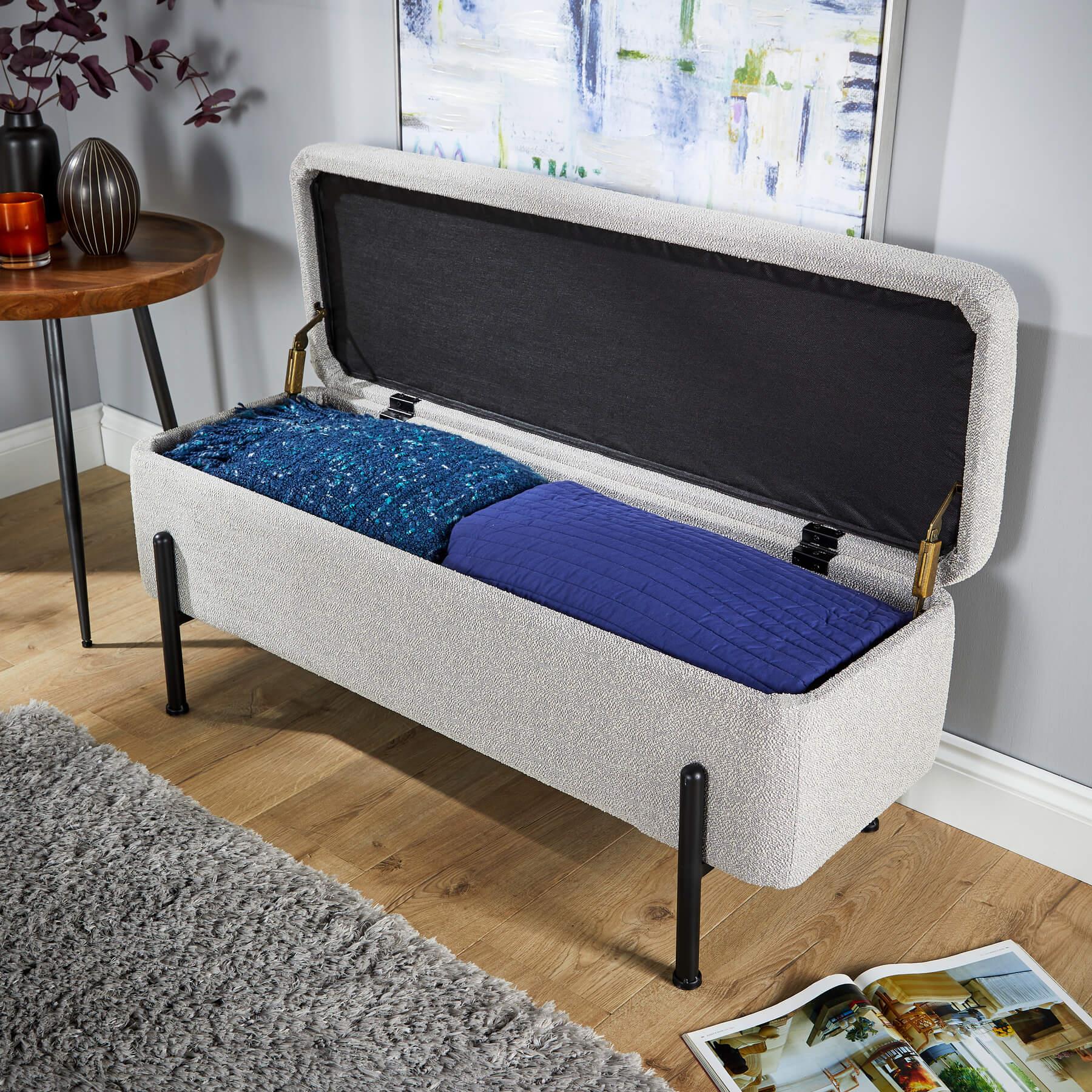 Storage Ottoman Seat Velvet Metal Legs Compact Storage Bedroom Home Furniture - Picture 22 of 55