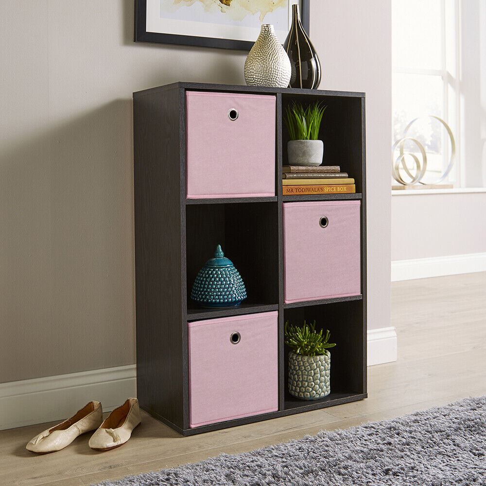 Storage Cube Black Shelves Bookcase Wooden Display Organiser with Fabric Drawers - Picture 7 of 9