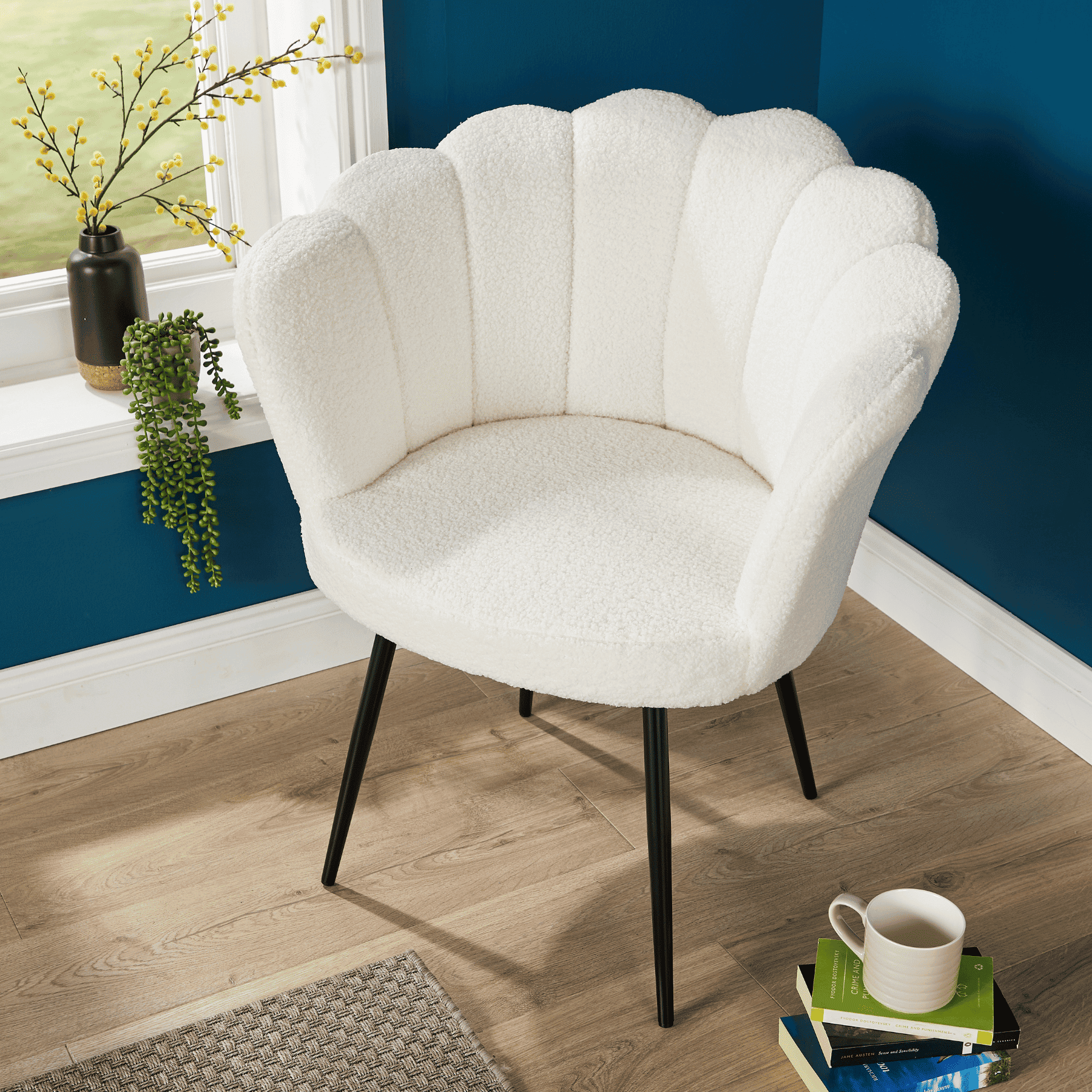 Grey Boucle Fabric Scallop Shell Chair Wing Back Armchair Sofa Gold Legs - Picture 36 of 41