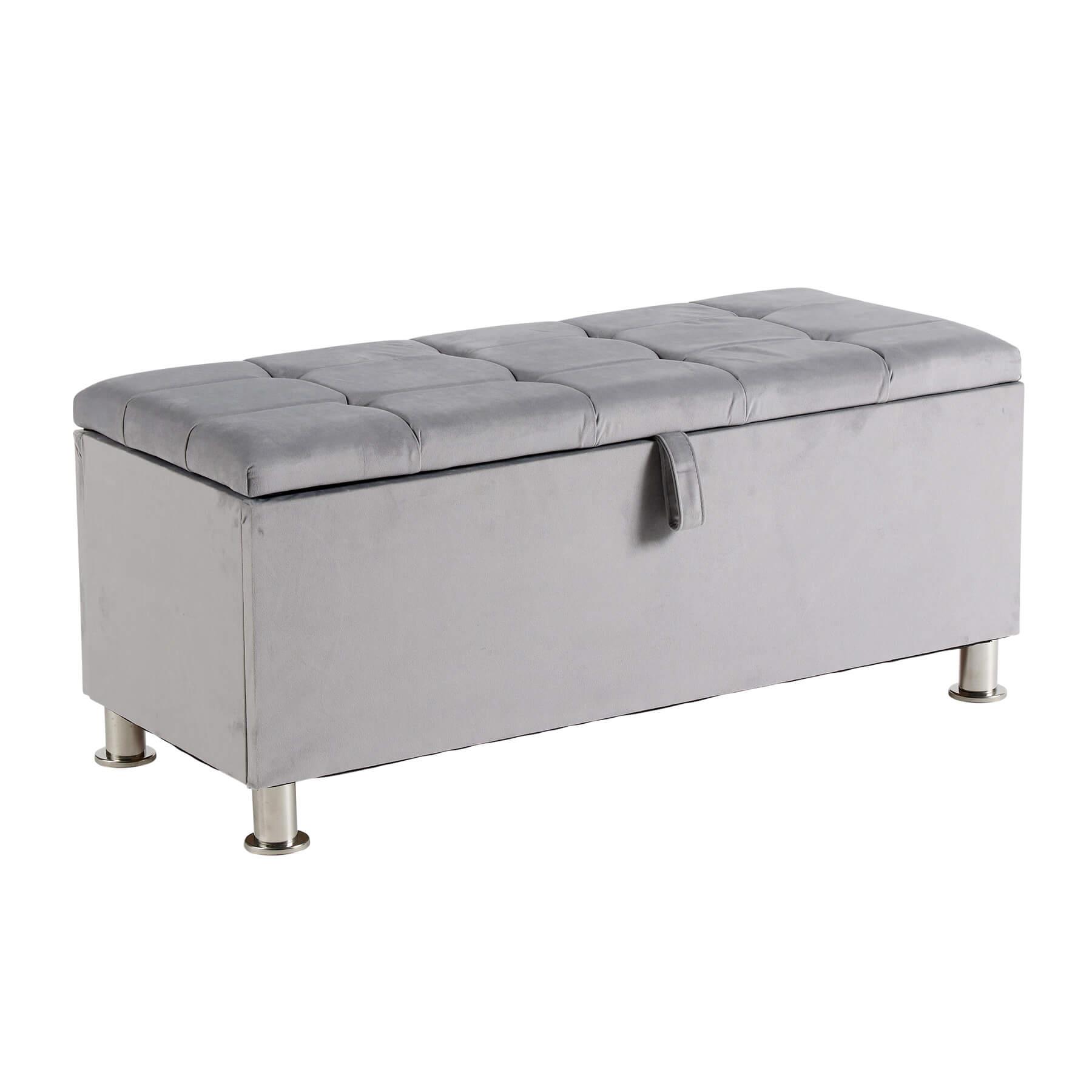 Storage Ottoman Chest Furniture Padded Seat Buttoned Detailing Metal Legs - Picture 23 of 25