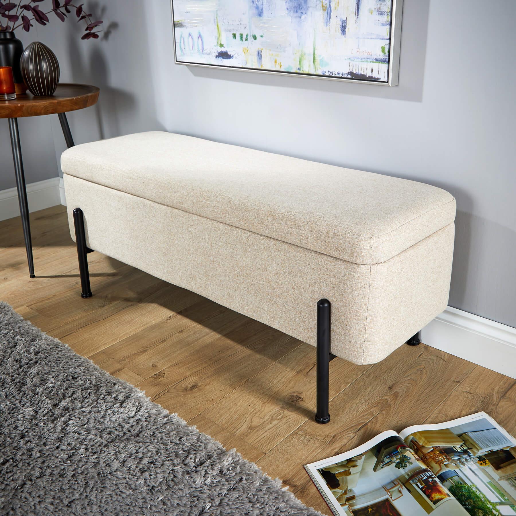 Storage Ottoman Seat Velvet Metal Legs Compact Storage Bedroom Home Furniture - Picture 41 of 55