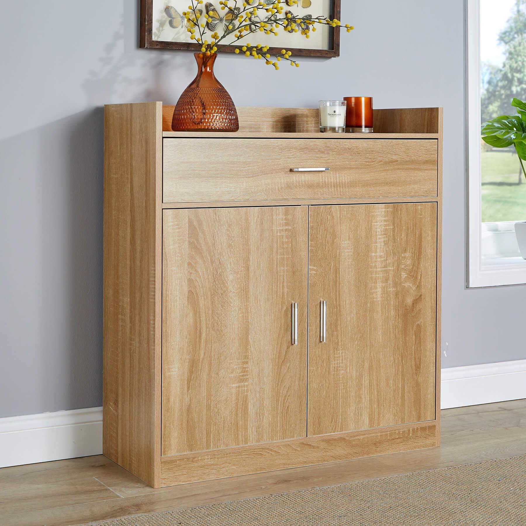 Shoe Storage Cabinet Cupboard  2 Door Hallway Organiser Compact Space Saver
