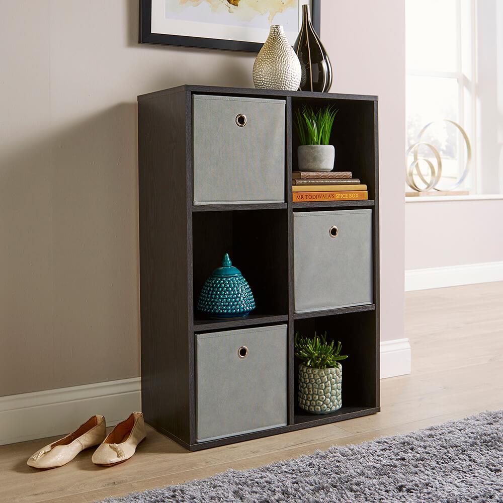 Storage Cube Black Shelves Bookcase Wooden Display Organiser with Fabric Drawers - Picture 3 of 9