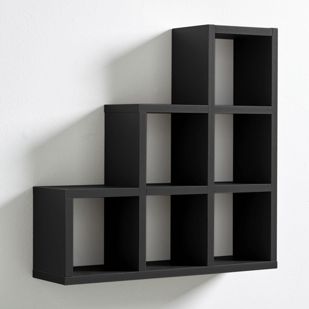 Black Wall Mounted 321 Step Style Storage Cube Bookcase Wooden