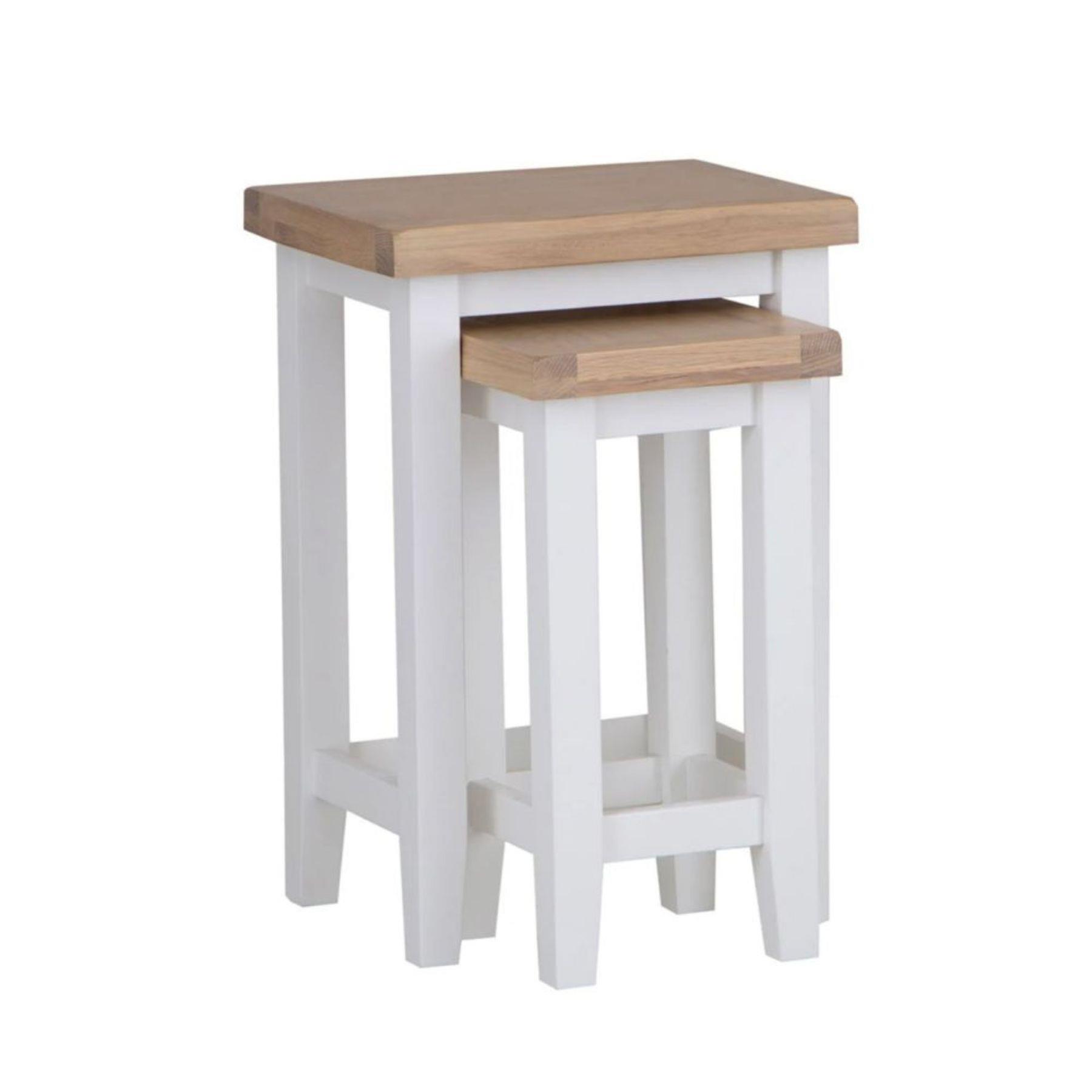 Nest 2 Side / Lamp Tables Solid Oak Veneer Fully Assembled Furniture Grey/White - Picture 7 of 9